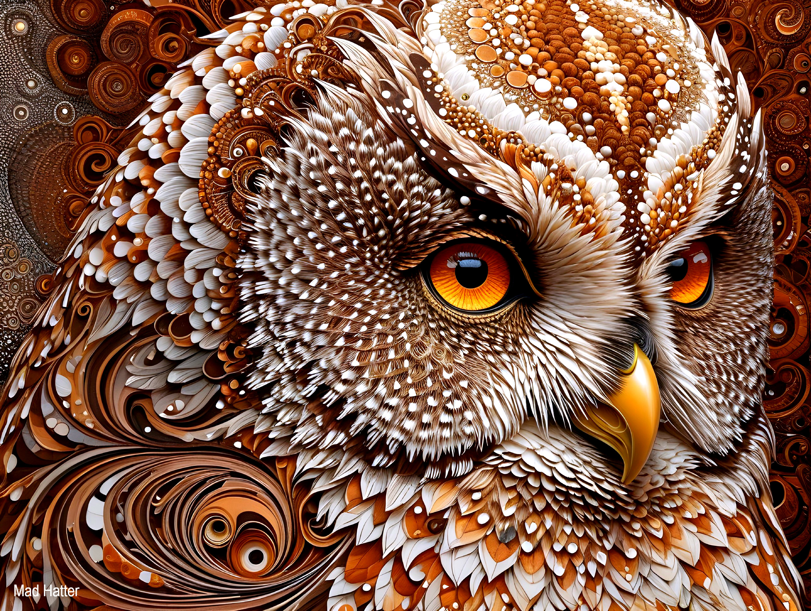 Detailed Artistic Portrayal of an Owl with Patterns