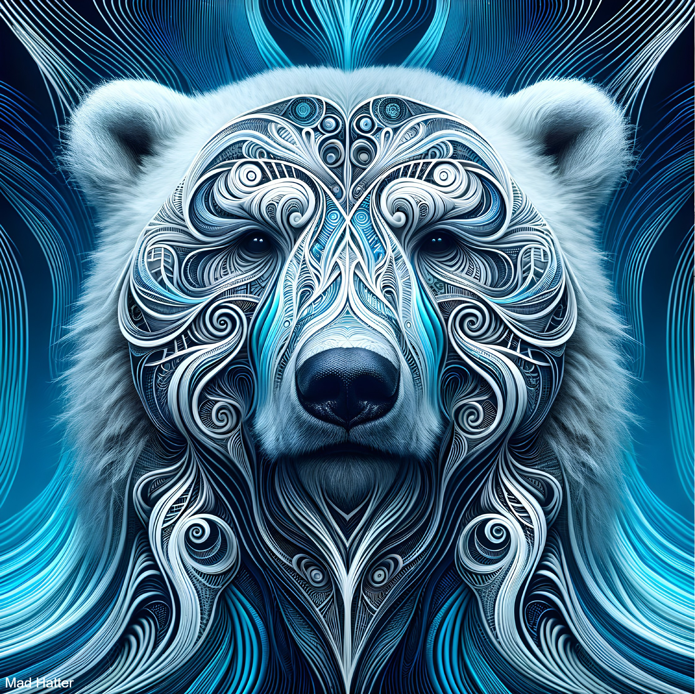Intricate Polar Bear Design in Blue and White Patterns