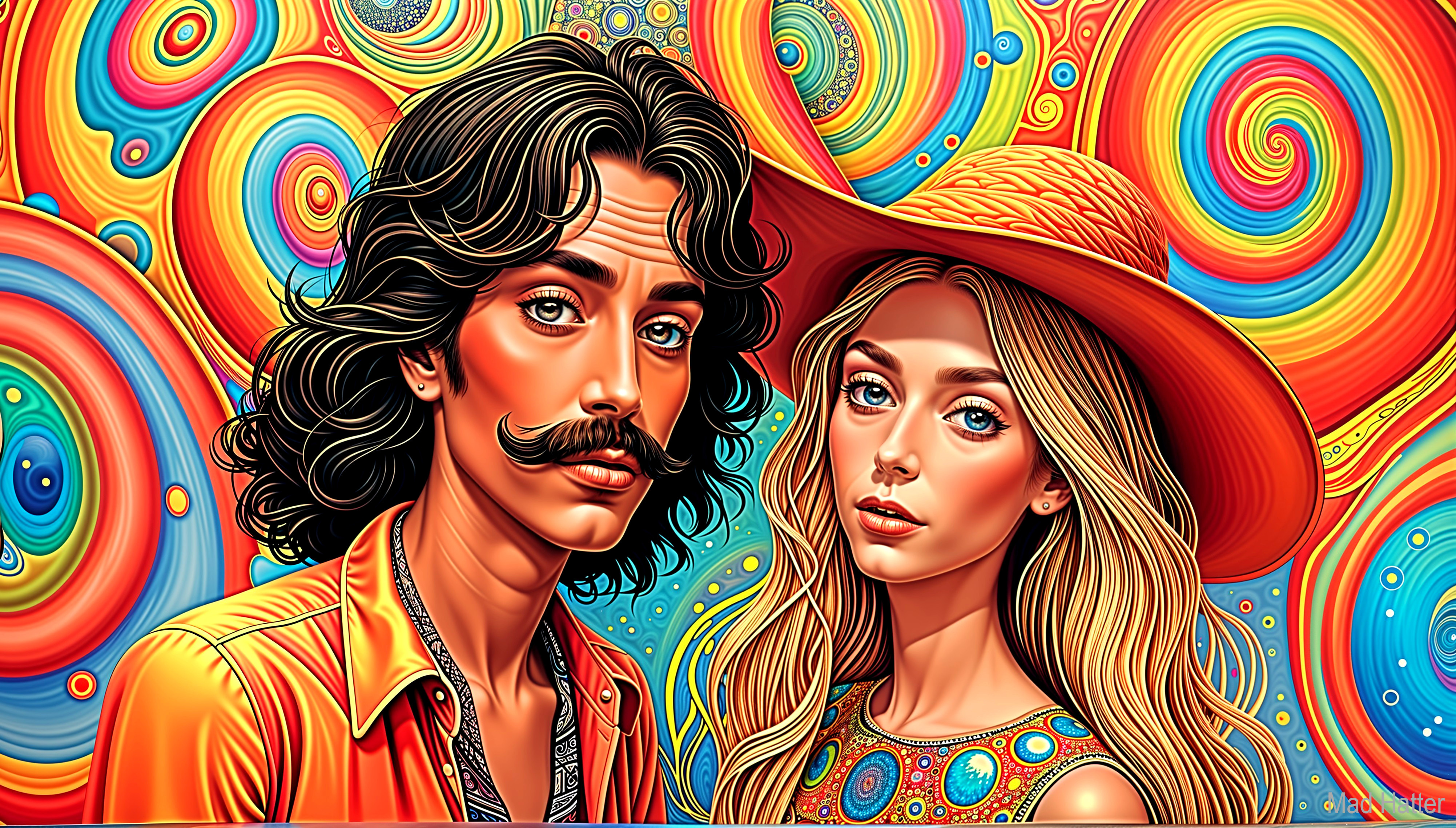 Psychedelic Background with Retro-Inspired Fashion