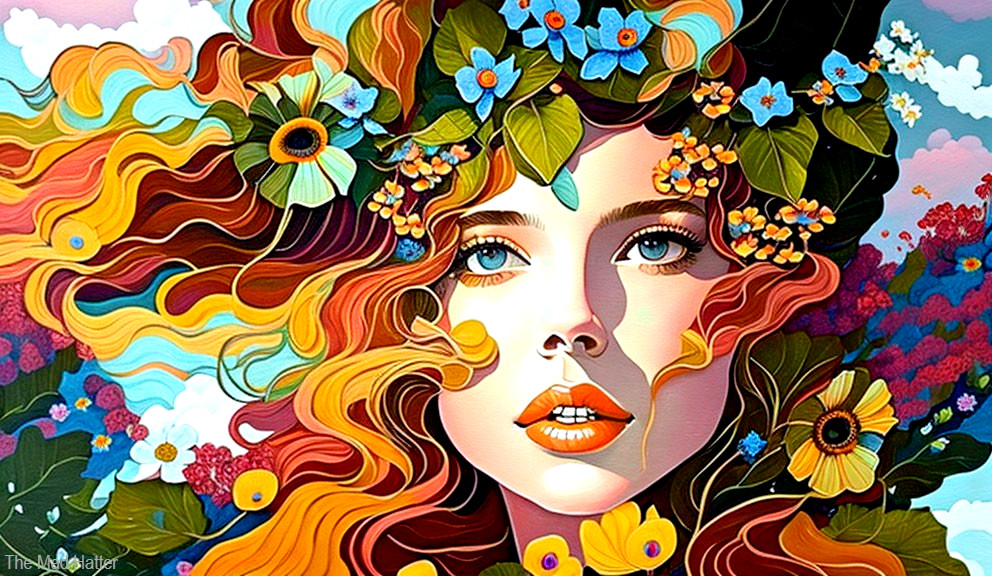 Colorful Portrait of a Woman with Floral Crown