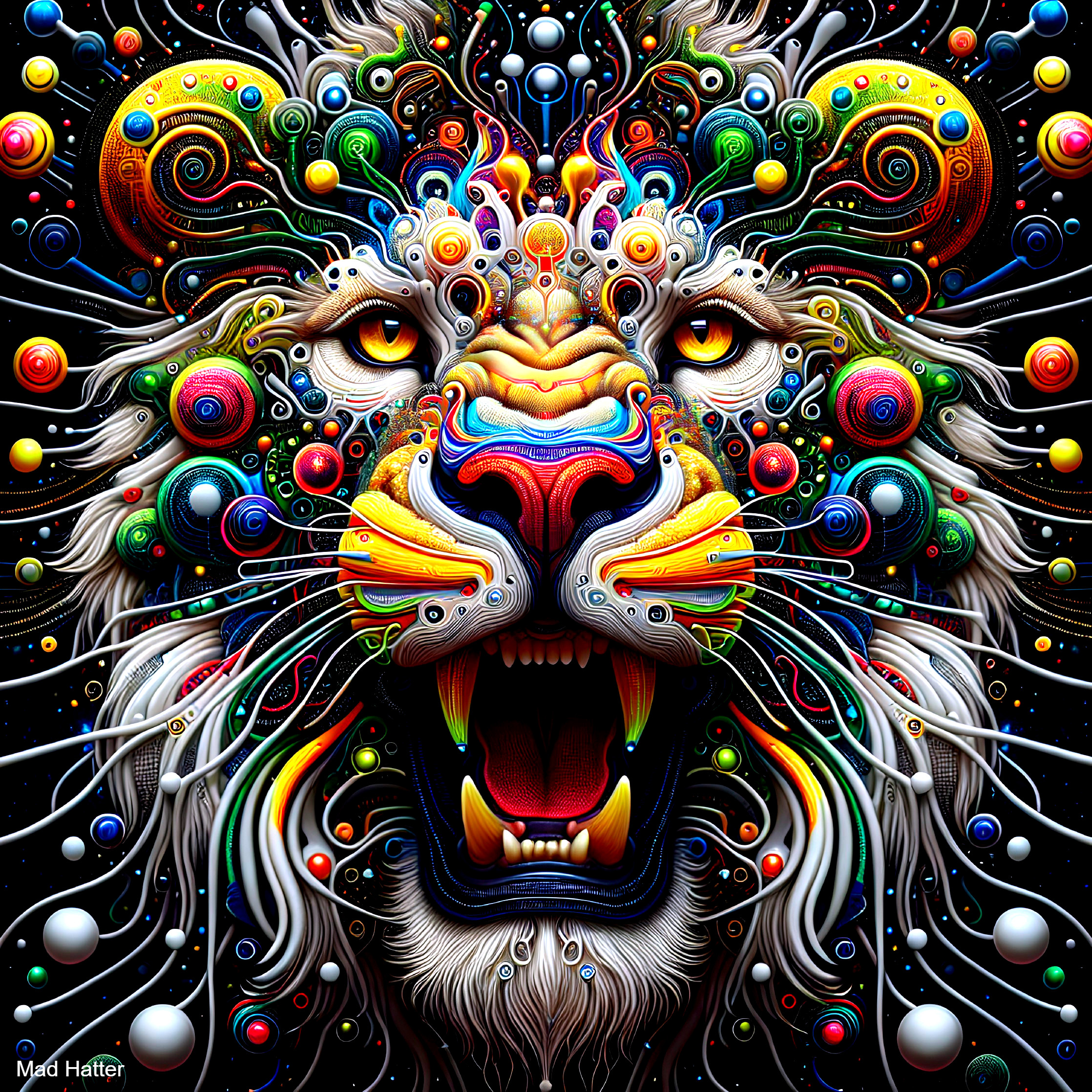 Vibrant Abstract Lion Face with Colorful Patterns