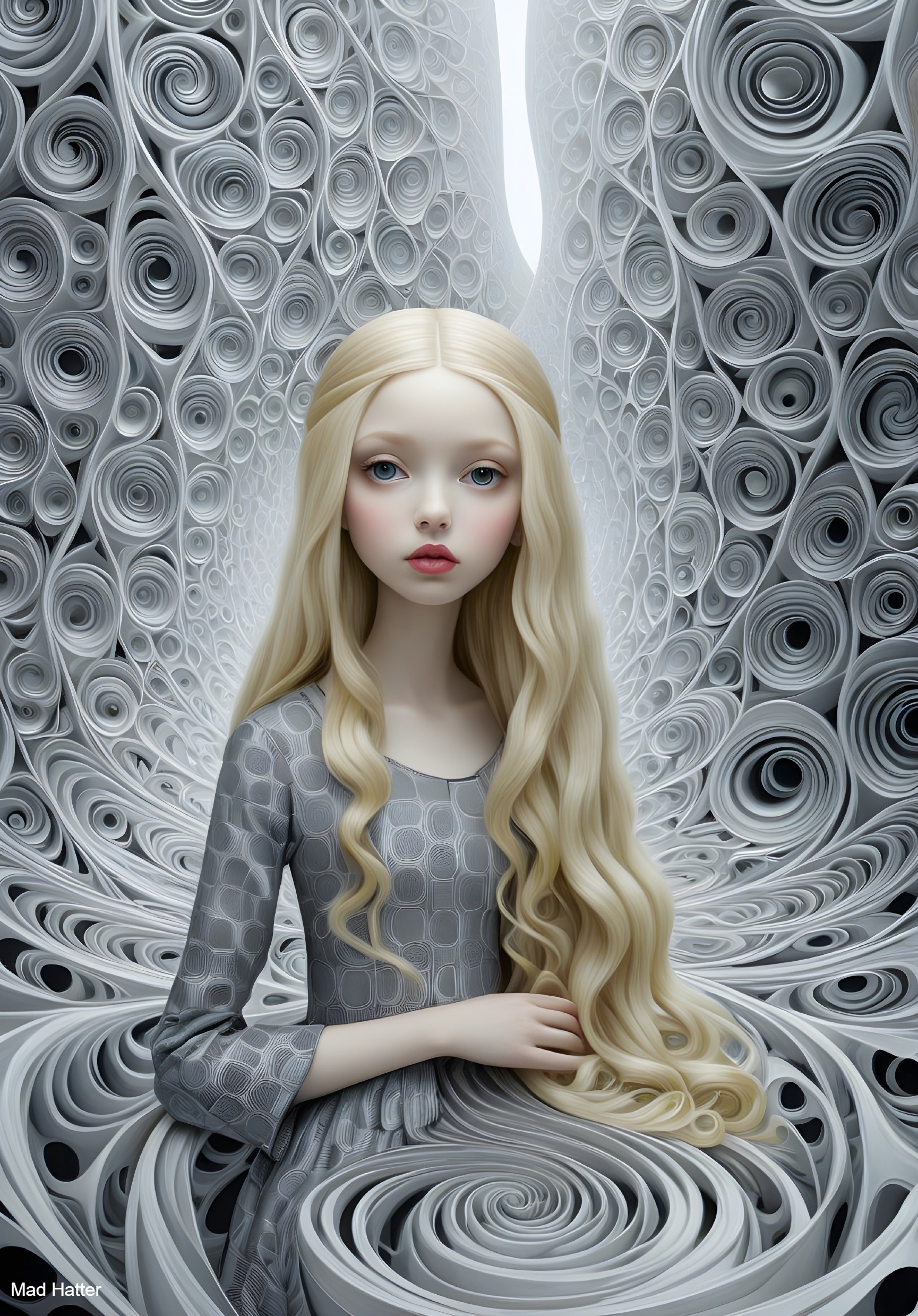 Ethereal Portrait of a Young Girl in Gray Dress