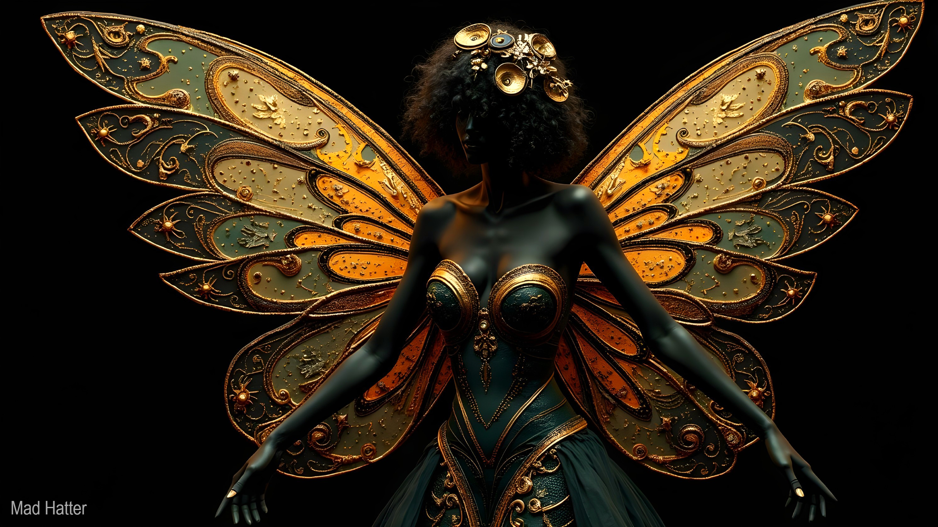 Steampunk Figure with Intricate Butterfly Wings