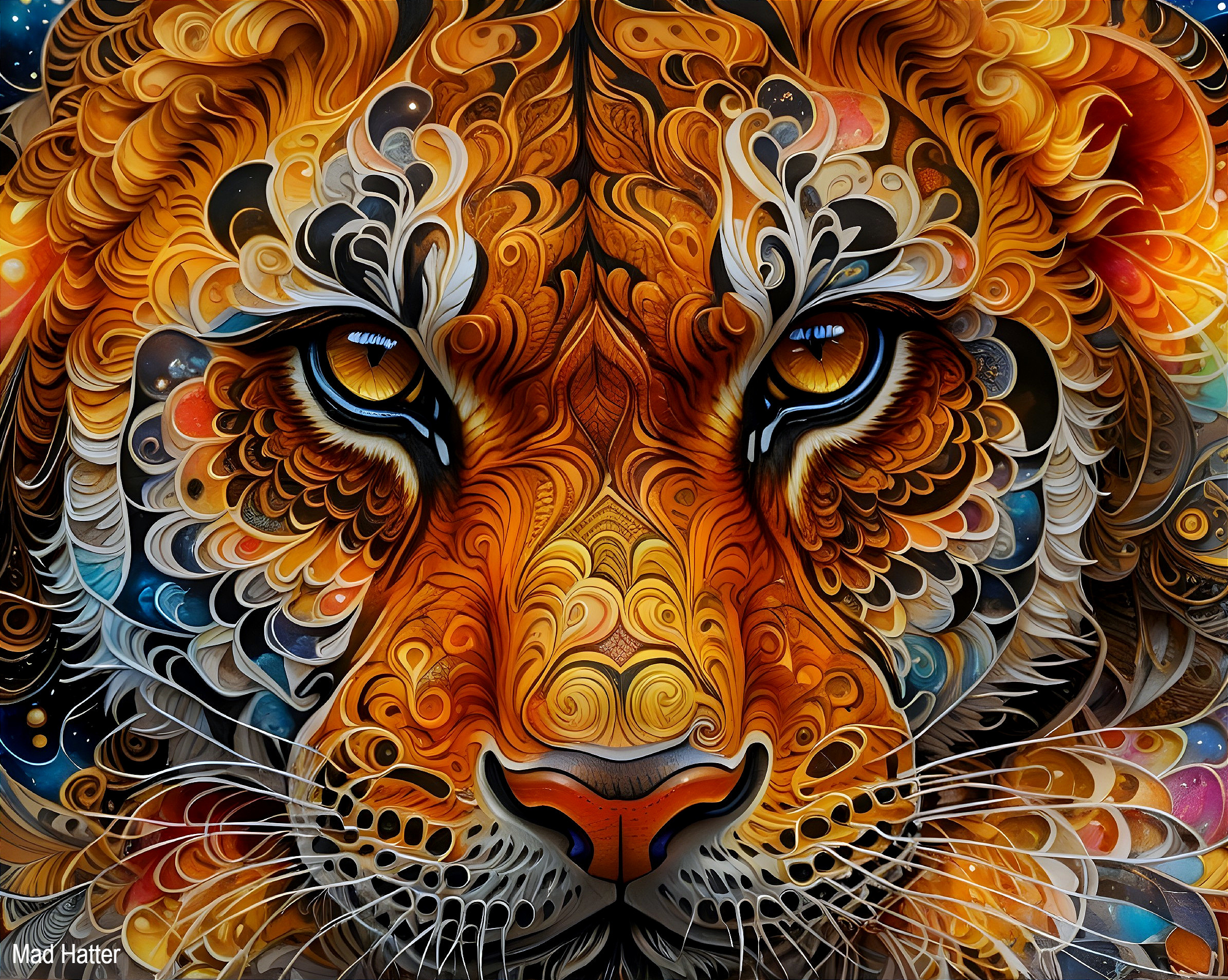Intricate Vibrant Illustration of a Lion's Face