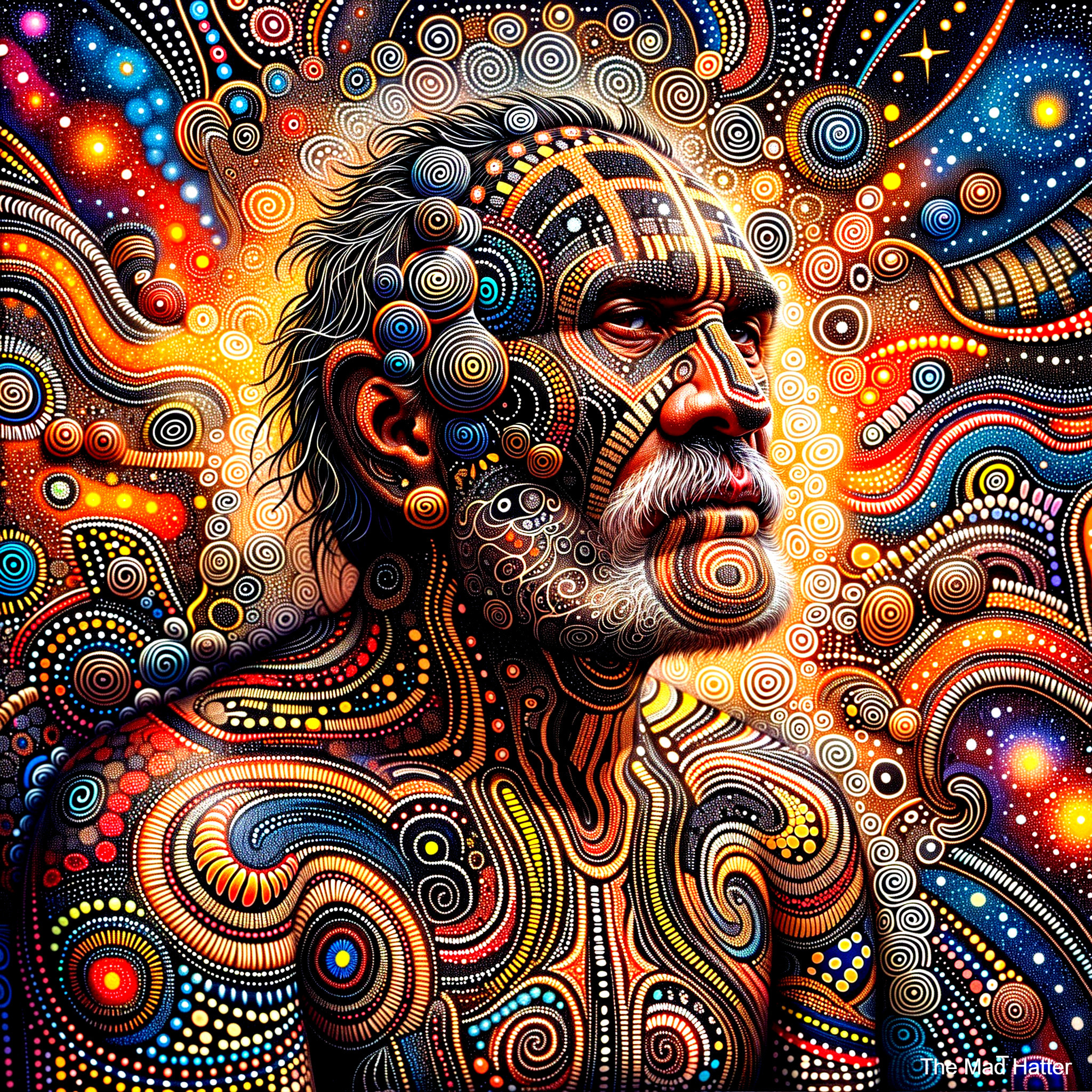 Surreal Portrait of an Elderly Man with Cosmic Elements