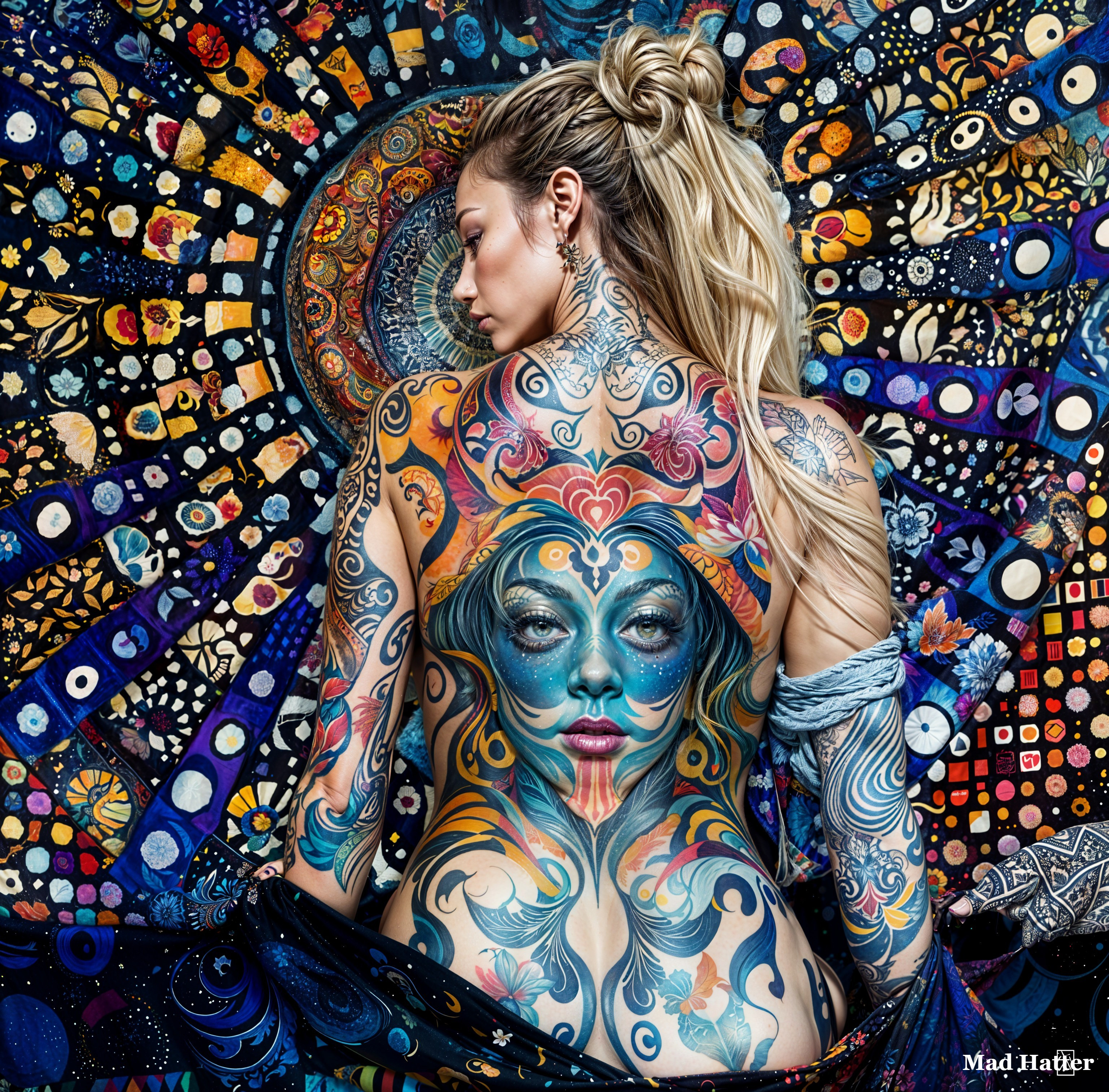 Striking Woman with Elaborate Body Tattoo Design
