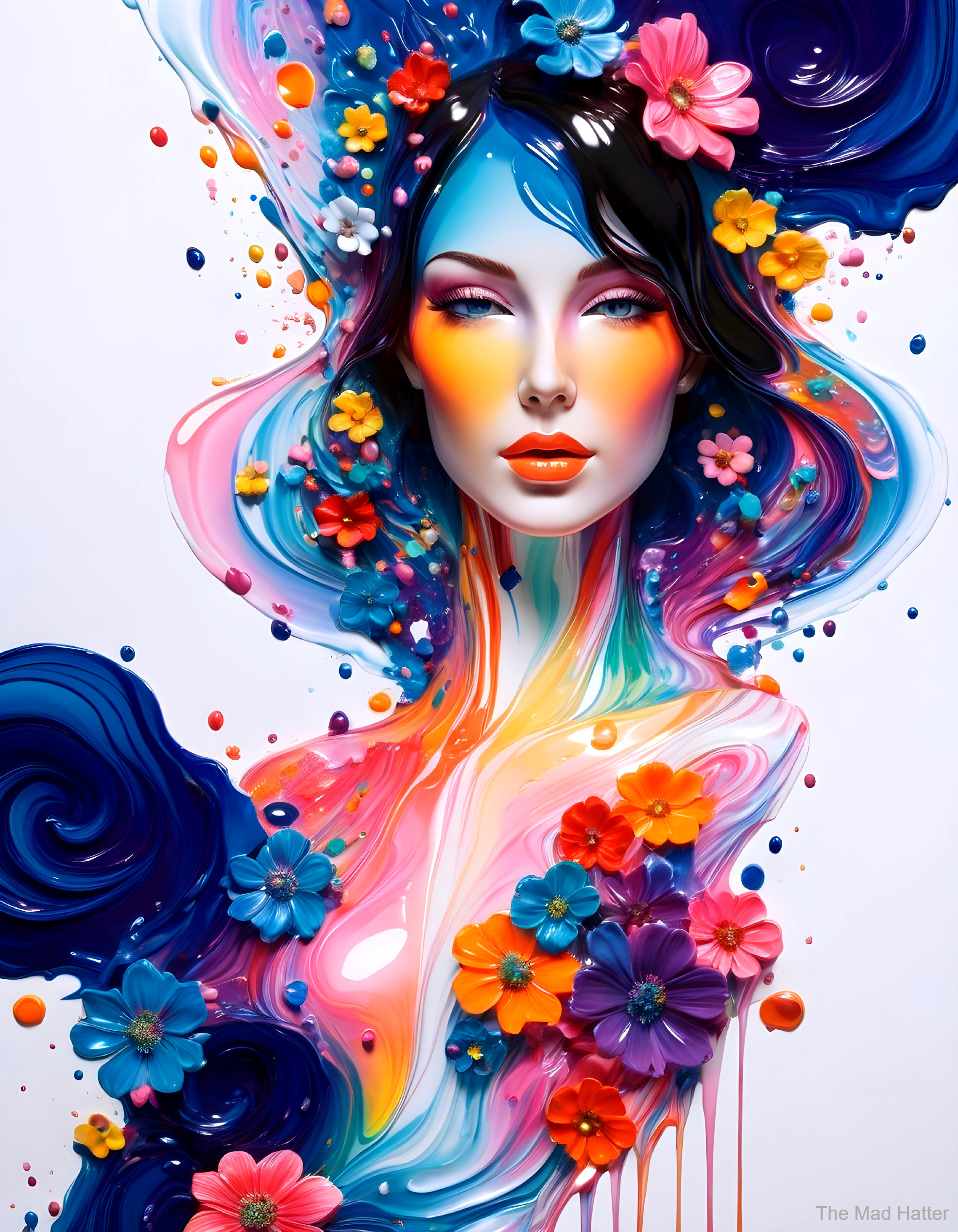 Vibrant Abstract Portrait of a Woman with Flowers