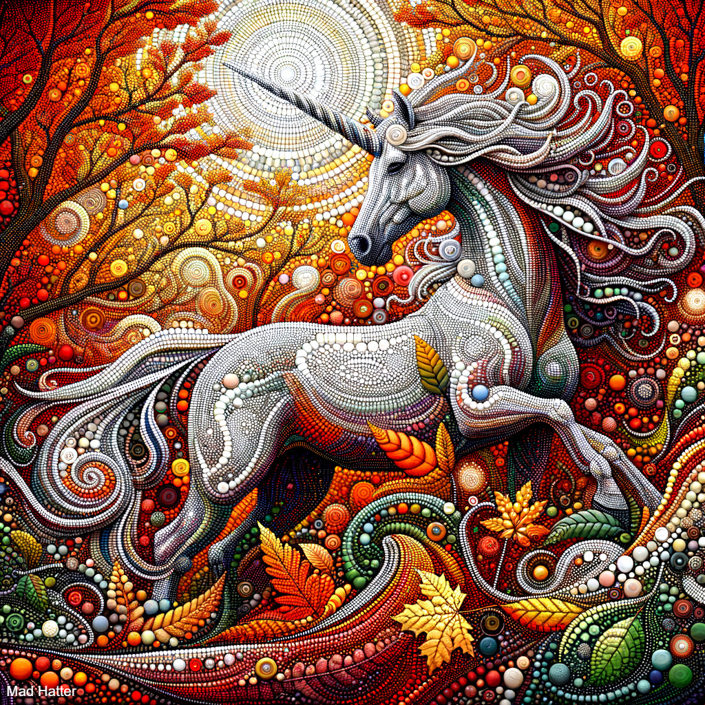 Unicorn in Vibrant Autumn Landscape with Colorful Foliage