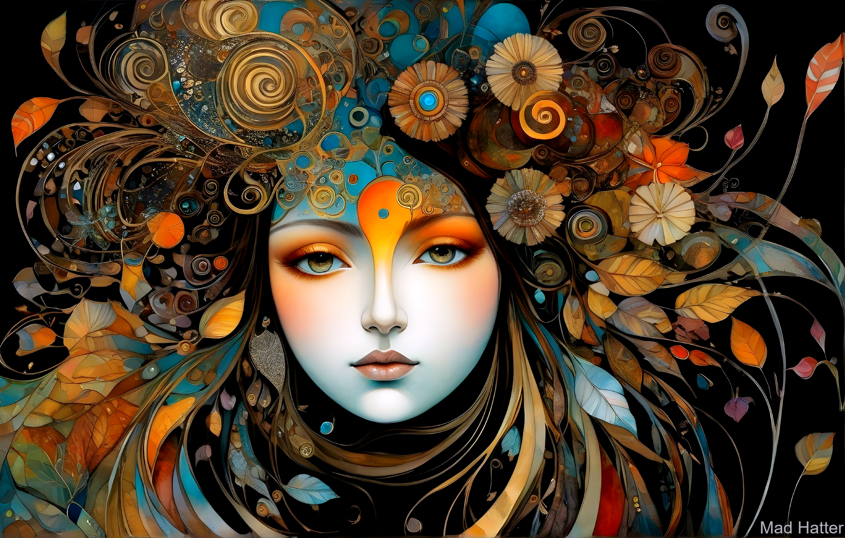 Intricately Designed Woman's Face with Colorful Hair