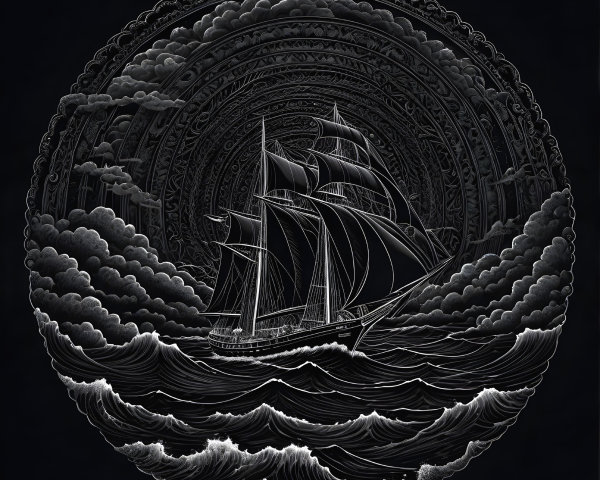 Intricately Designed Sailing Ship in Turbulent Waves