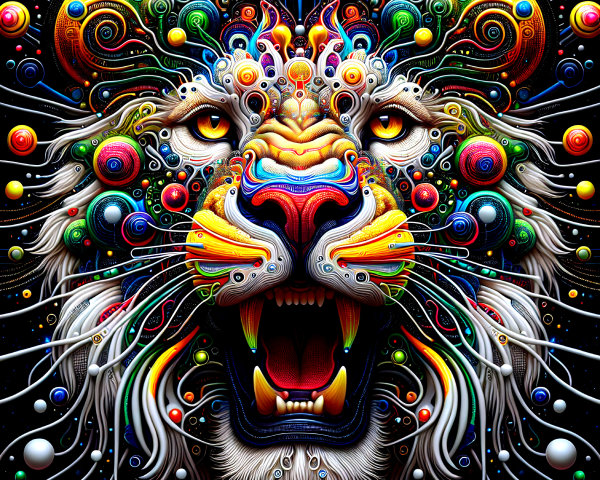 Vibrant Abstract Lion Face with Colorful Patterns