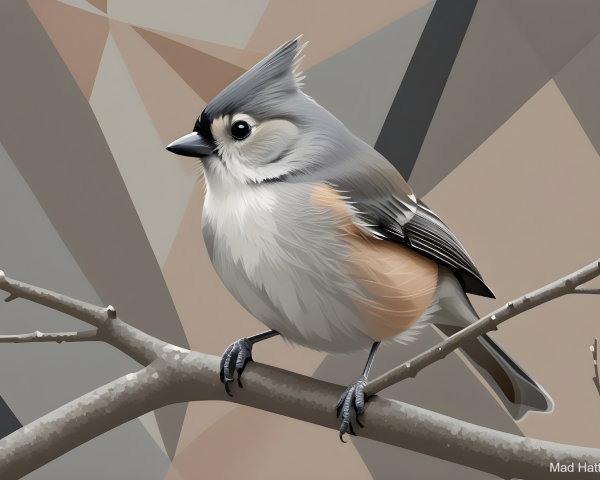 Tufted Titmouse Illustration with Geometric Background