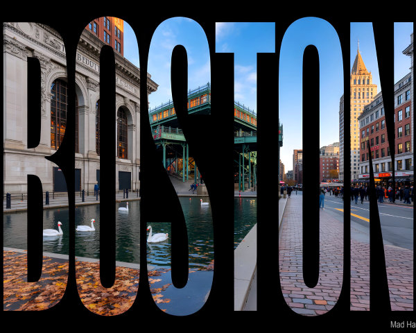 Scenic Boston View with Swans and Autumn Colors