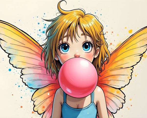 Whimsical Illustration of a Girl with Butterfly Wings