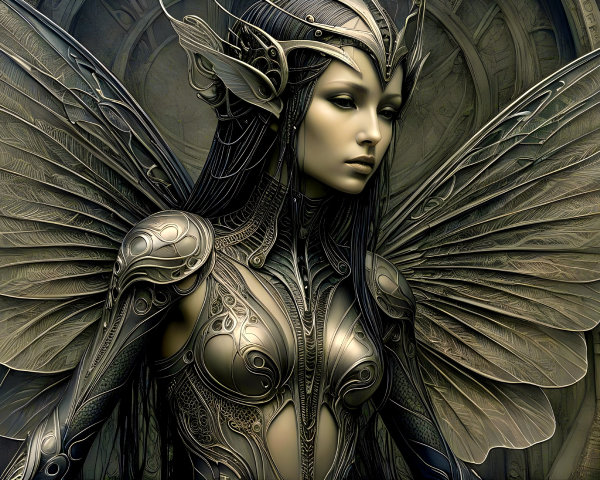 Futuristic Fairy with Organic and Mechanical Elements