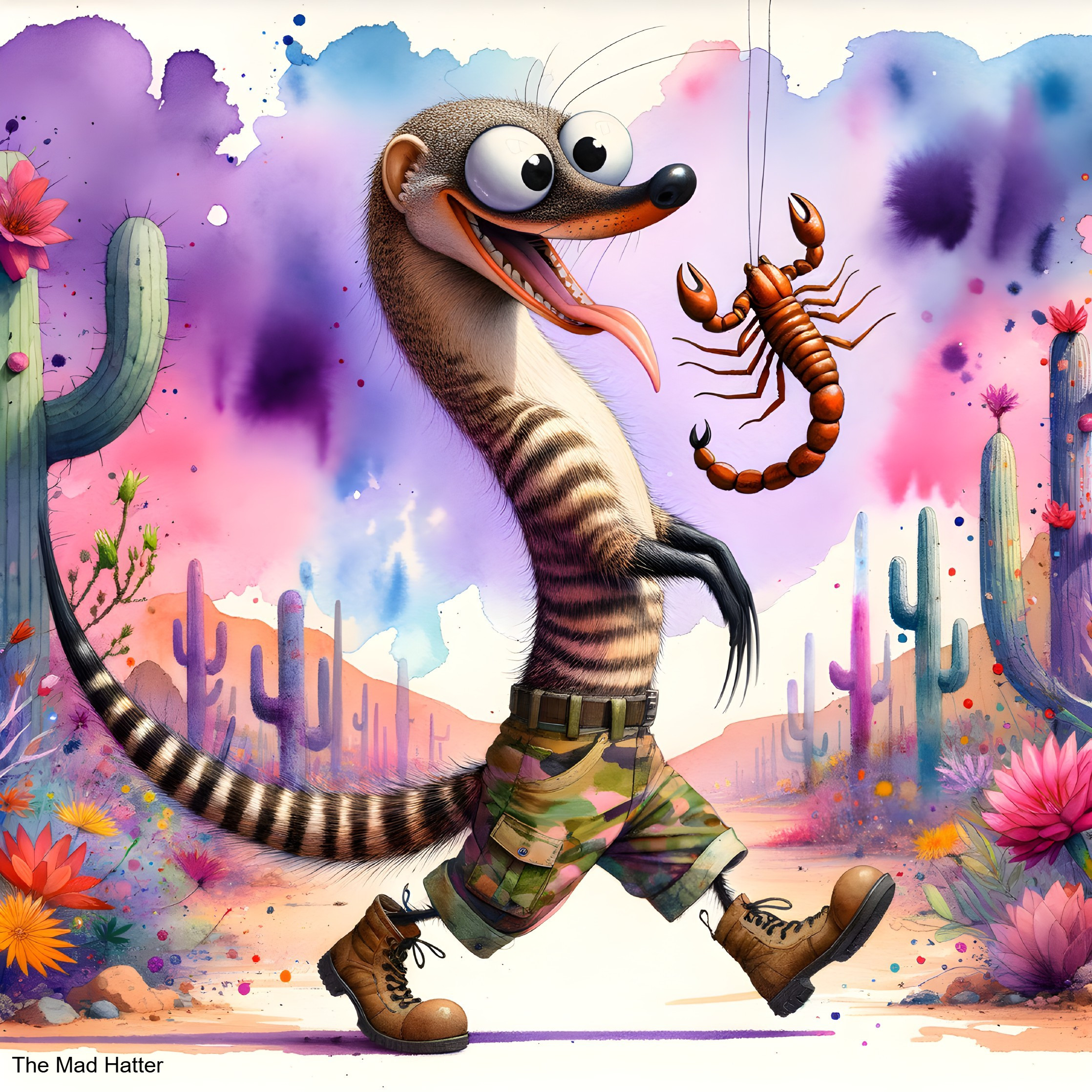 Cartoonish Creature in Colorful Desert Landscape