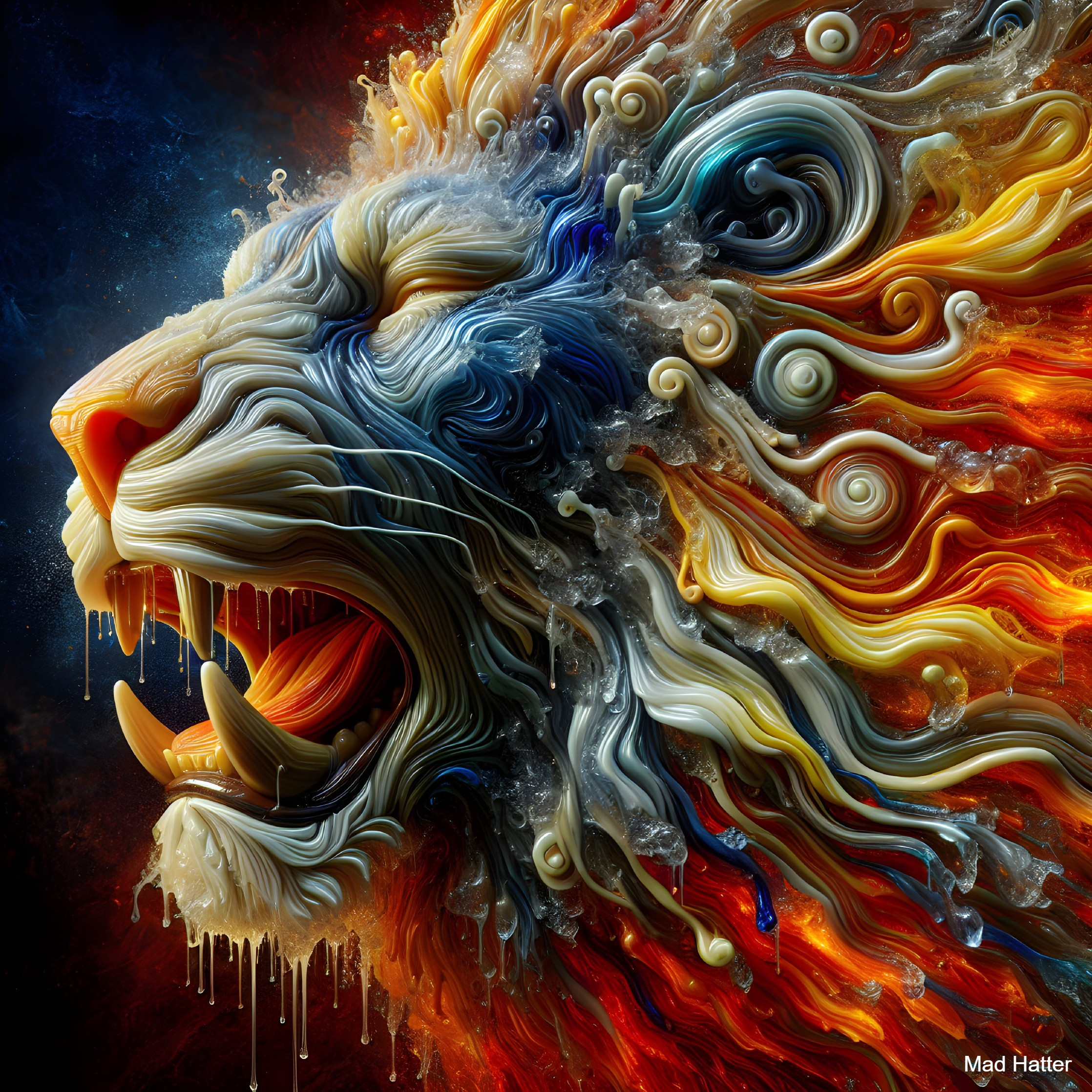 Abstract Lion's Head with Colorful Textures and Movement