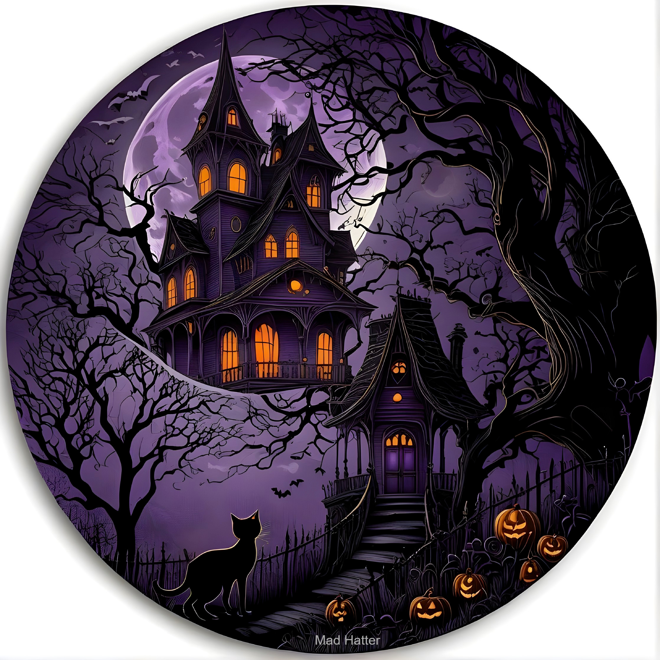 Spooky Mansion Illustration with Halloween Elements