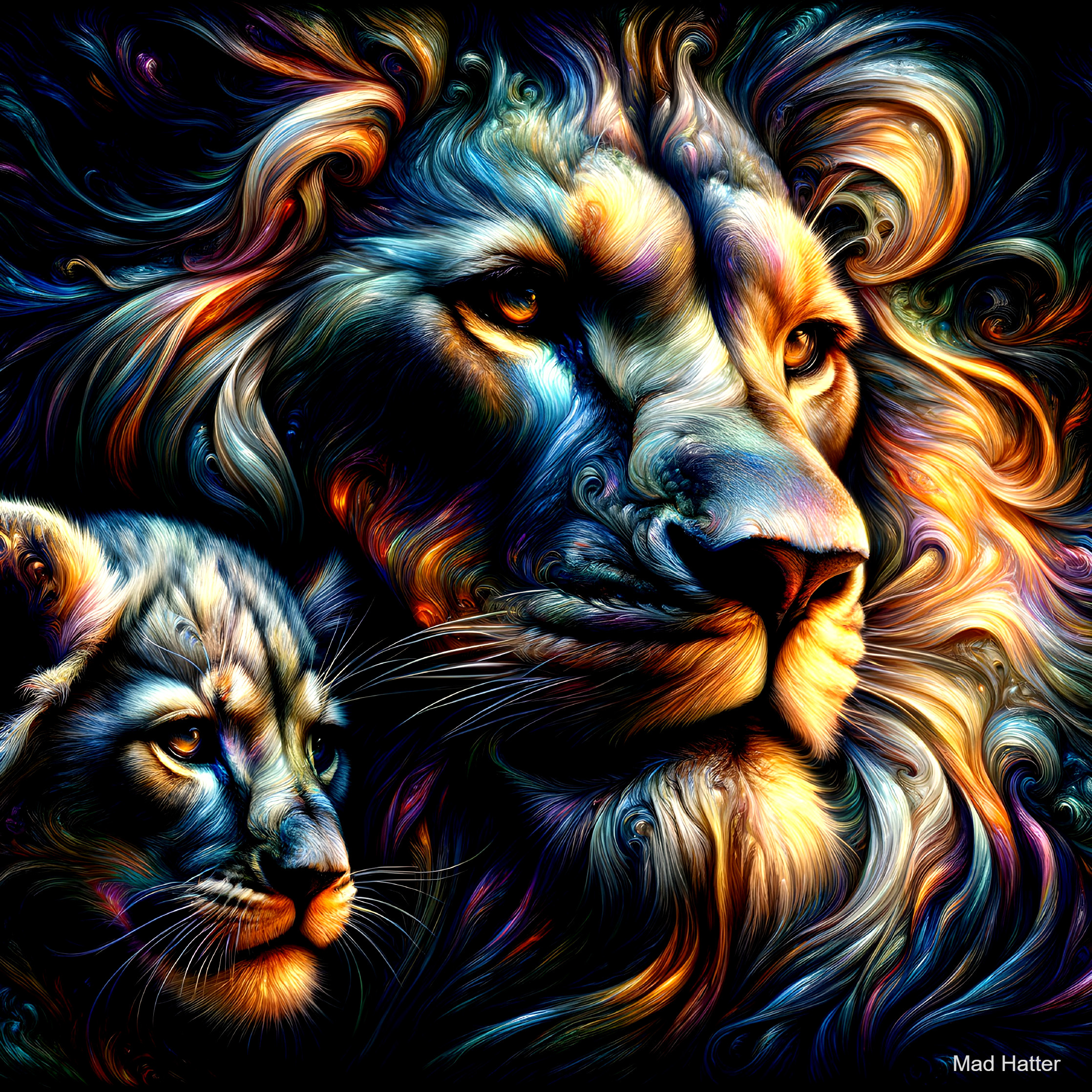 Vivid Lion and Cub Representation with Colorful Textures
