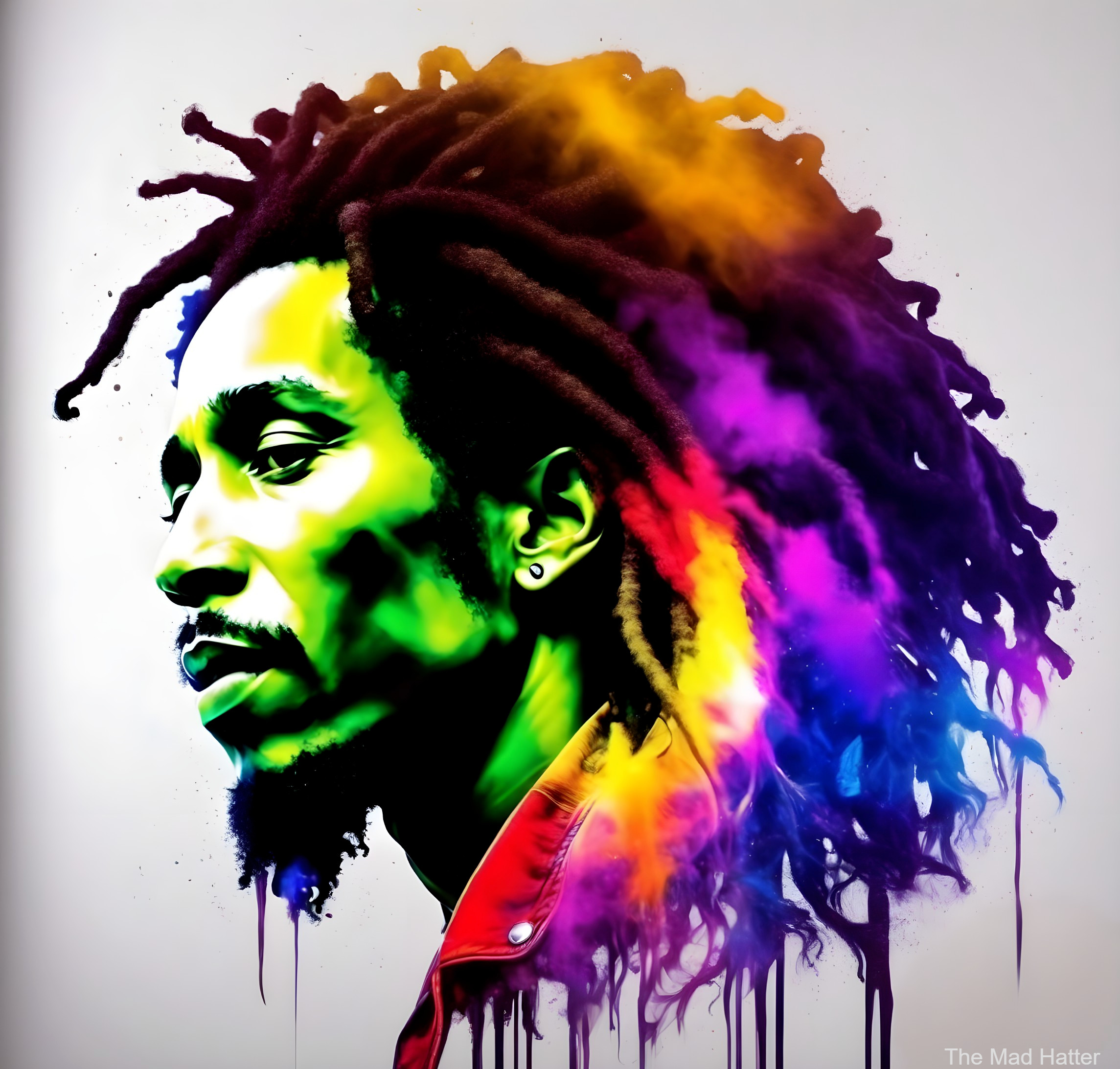 Vibrant Portrait of a Man with Dreadlocks and Colors