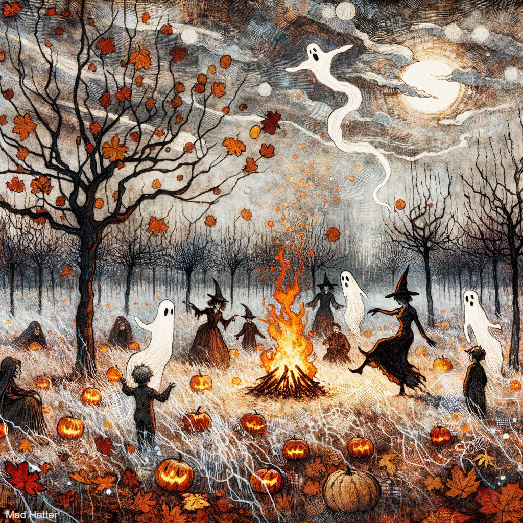 Whimsical Halloween Scene in an Eerie Forest