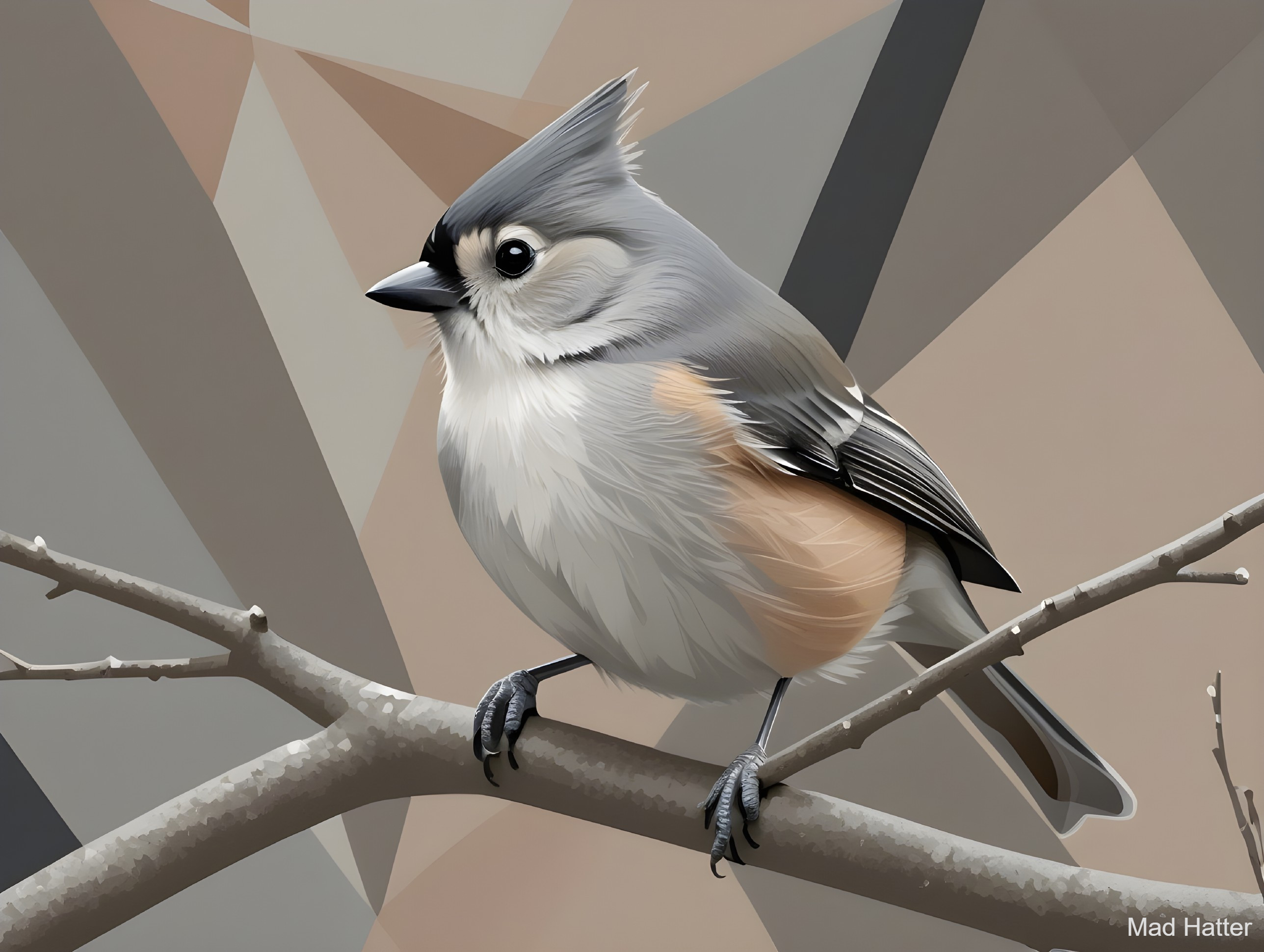 Tufted Titmouse Illustration with Geometric Background