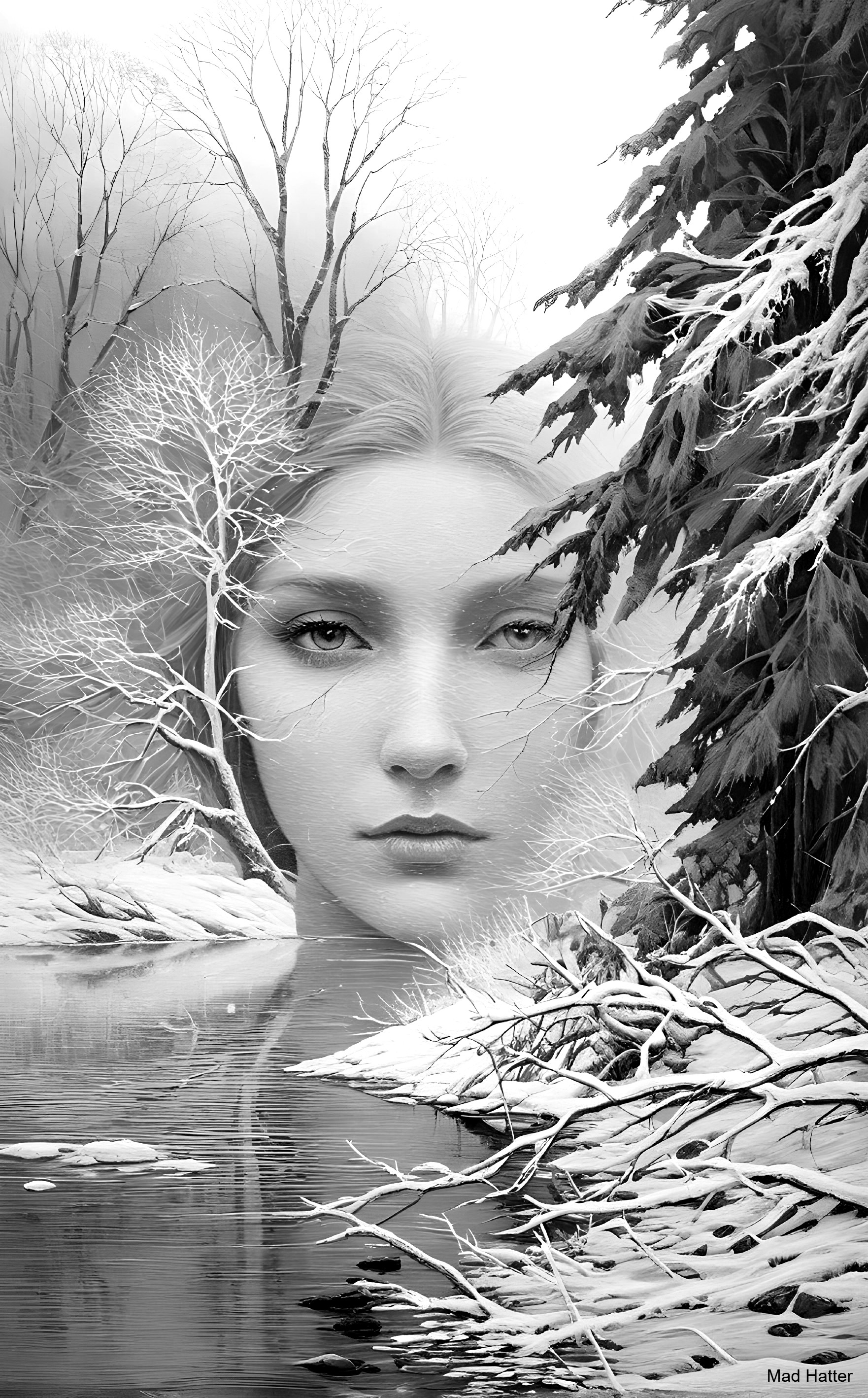 Tranquil Black-and-White Winter Landscape Scene