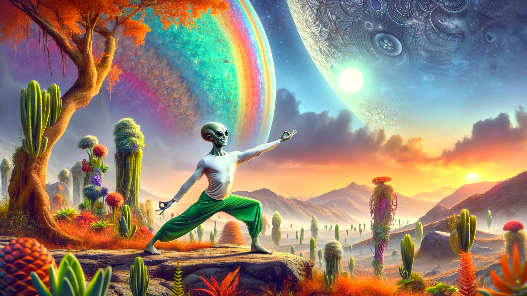 Alien Landscape with Extraterrestrial Yoga Practice