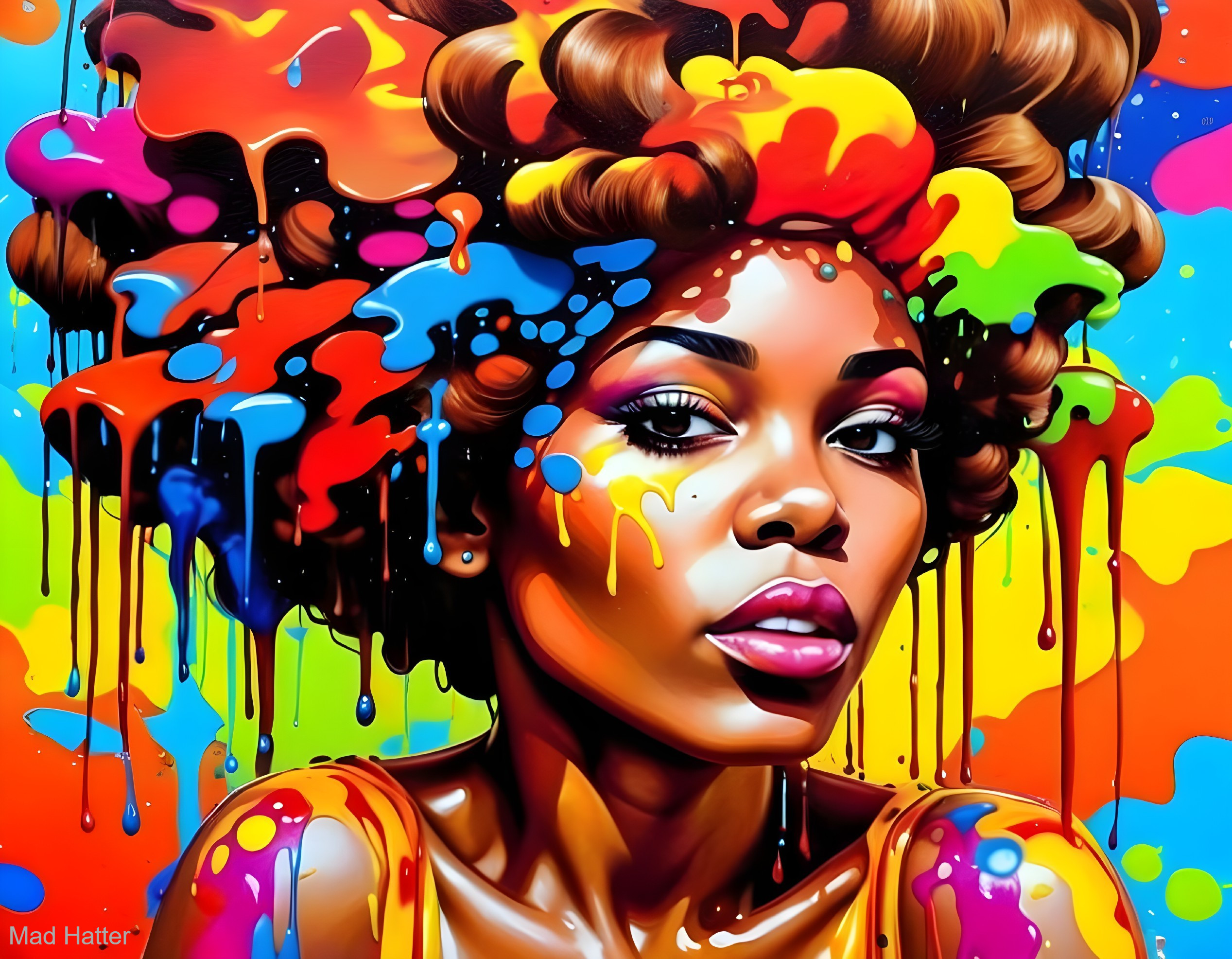 Portrait of a Woman with Colorful Hair and Background