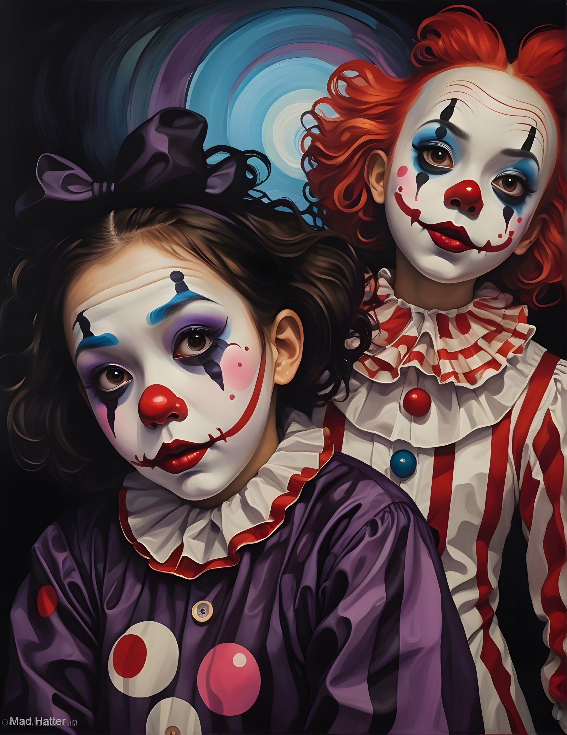 Whimsical Clowns with Colorful Makeup and Costumes