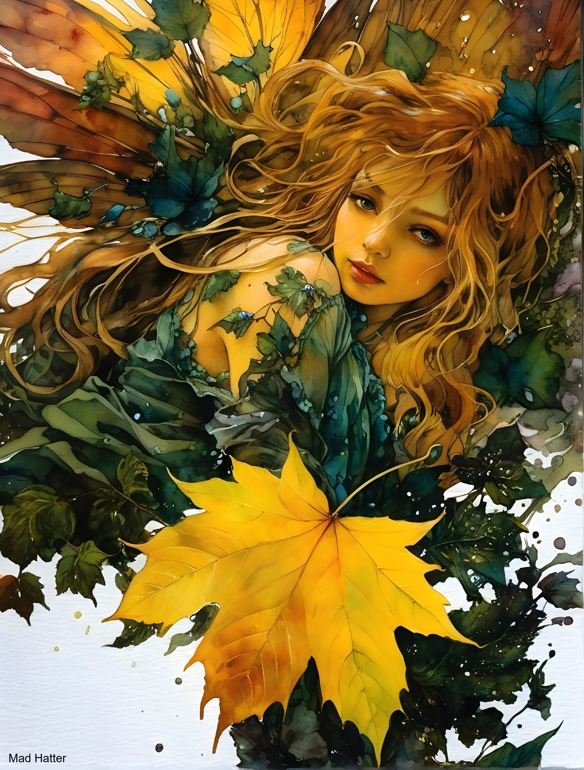 Whimsical Illustration of Woman with Nature Elements