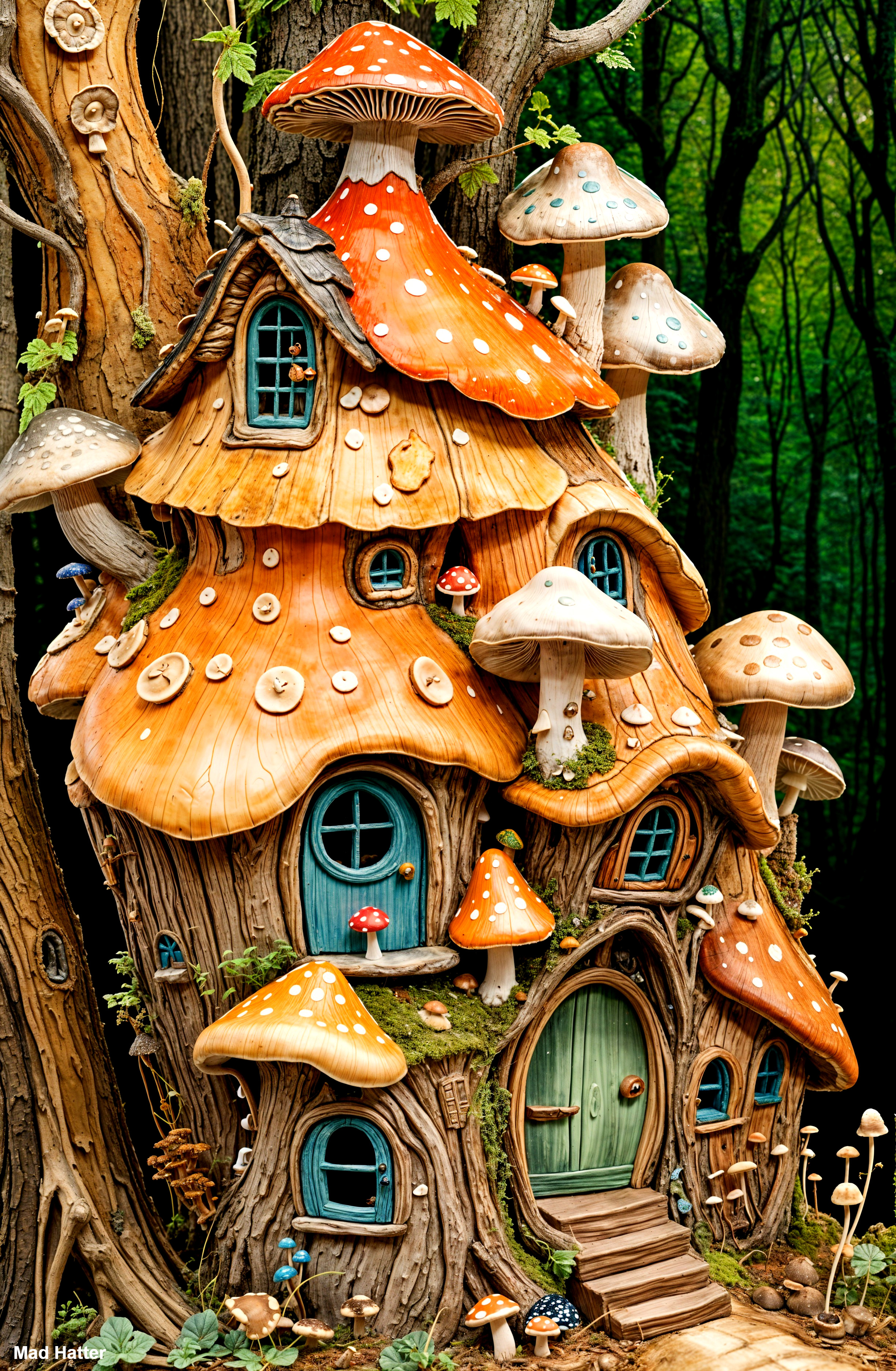 Whimsical Mushroom House in a Lush Forest Setting