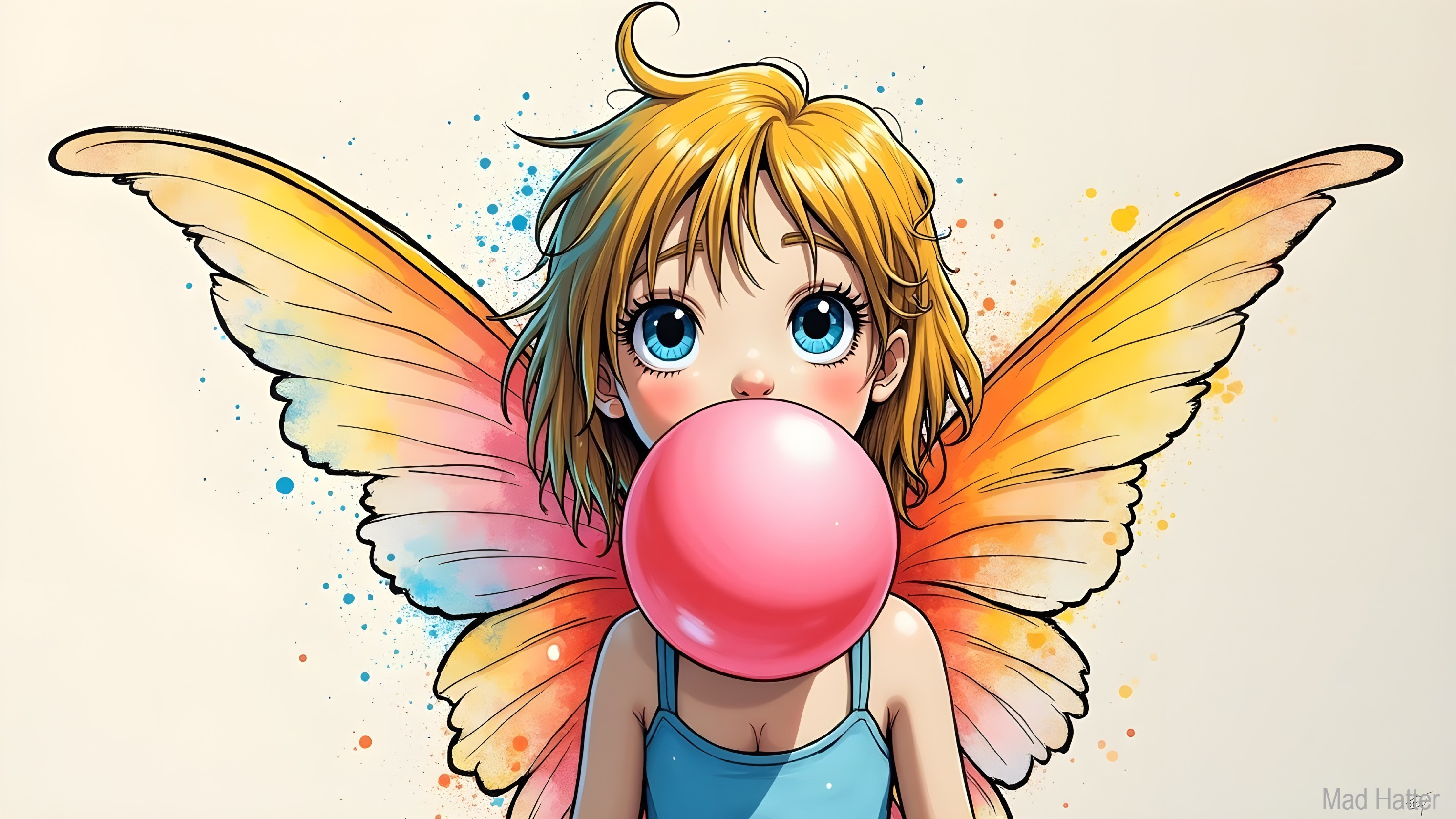 Whimsical Illustration of a Girl with Butterfly Wings
