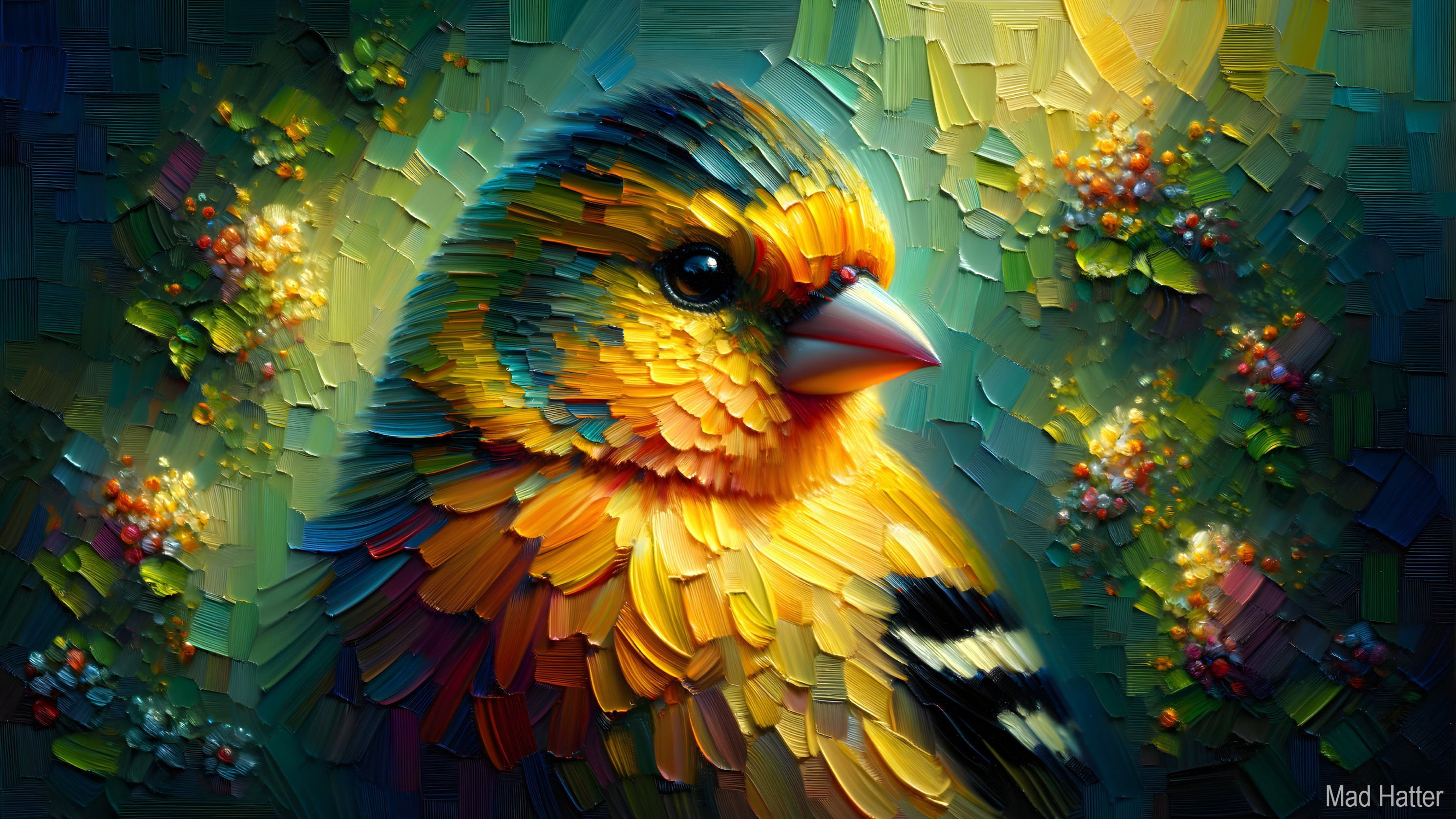 Colorful Bird Illustration with Floral Elements