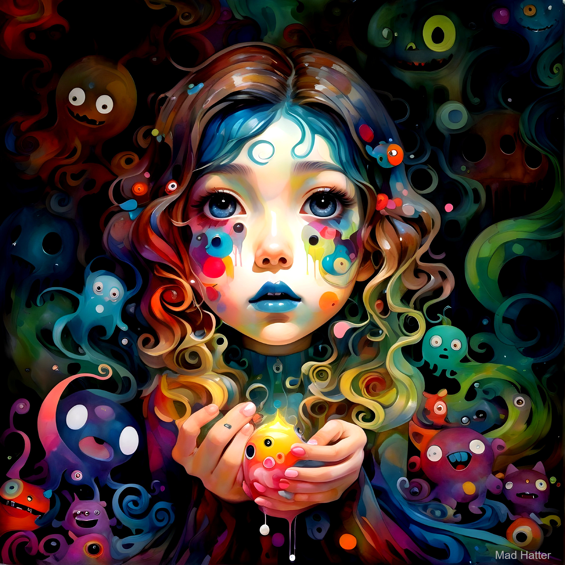 Whimsical Portrait of a Girl with Colorful Hair