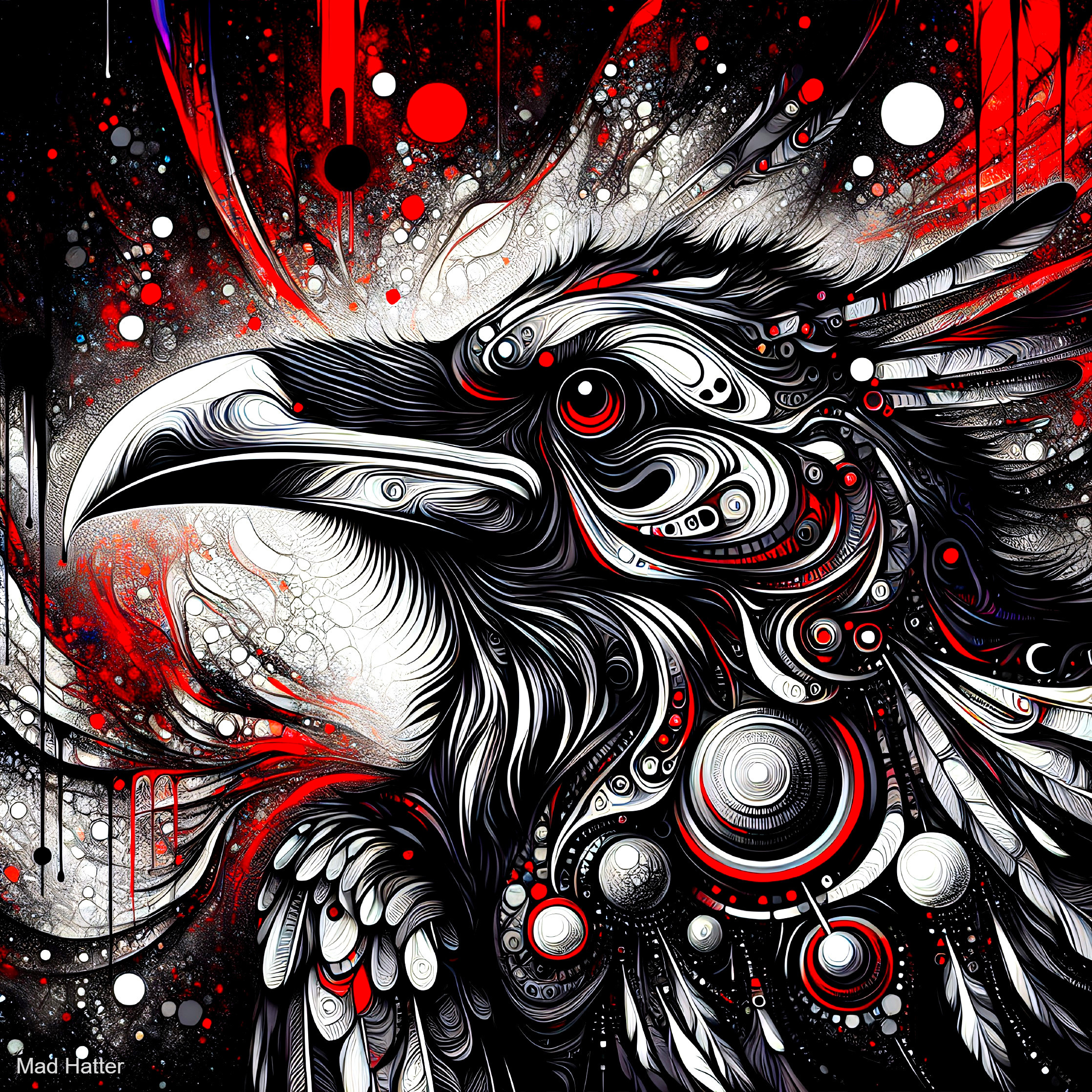 Abstract Raven Art with Bold Colors and Patterns