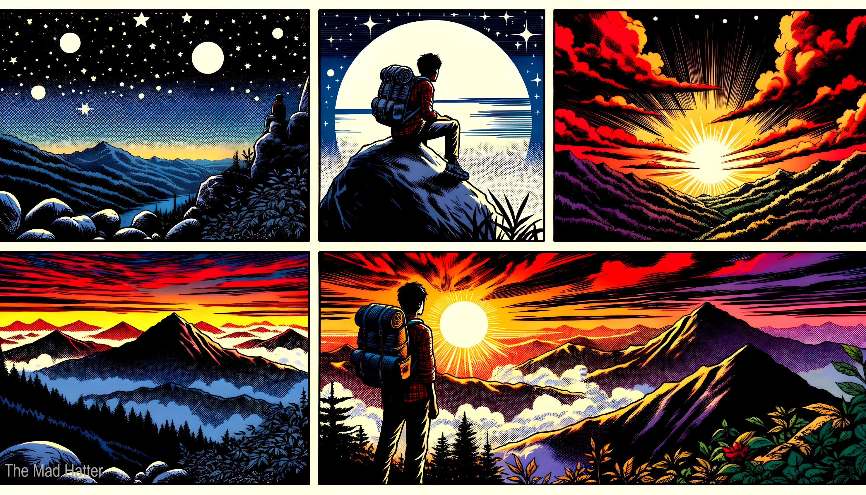 Vibrant Illustrations of a Hiker in Stunning Landscapes