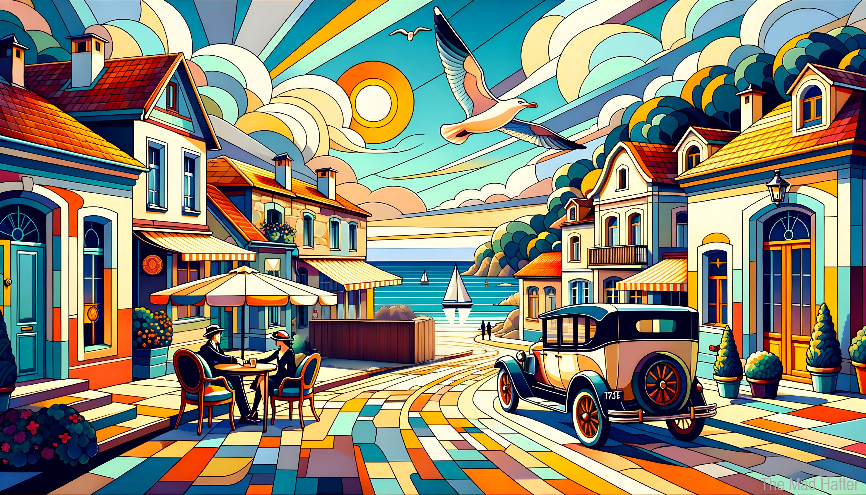 Vibrant Street Scene with Quaint Houses and Café Setting