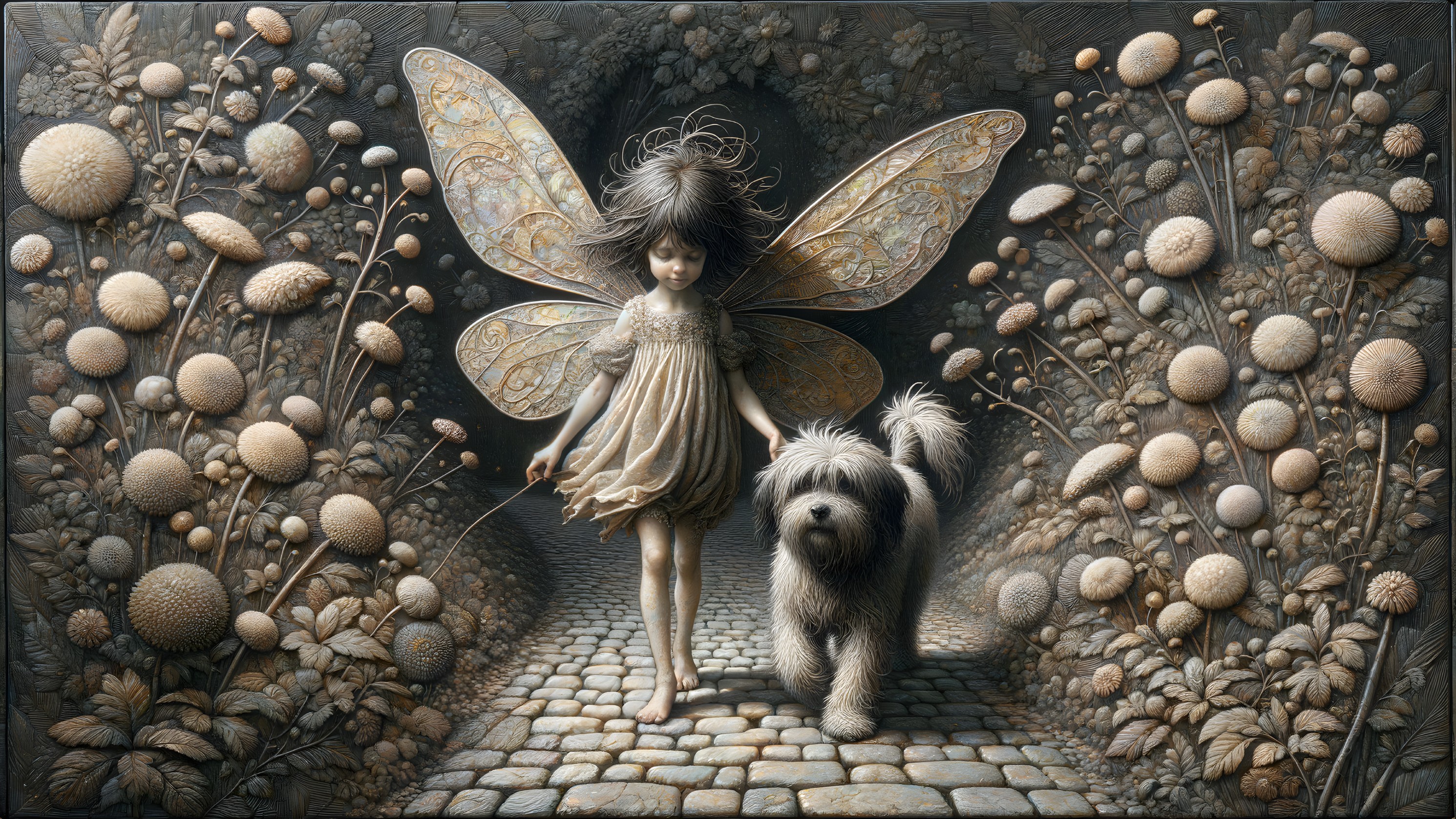 Whimsical Scene of a Girl with Butterfly Wings