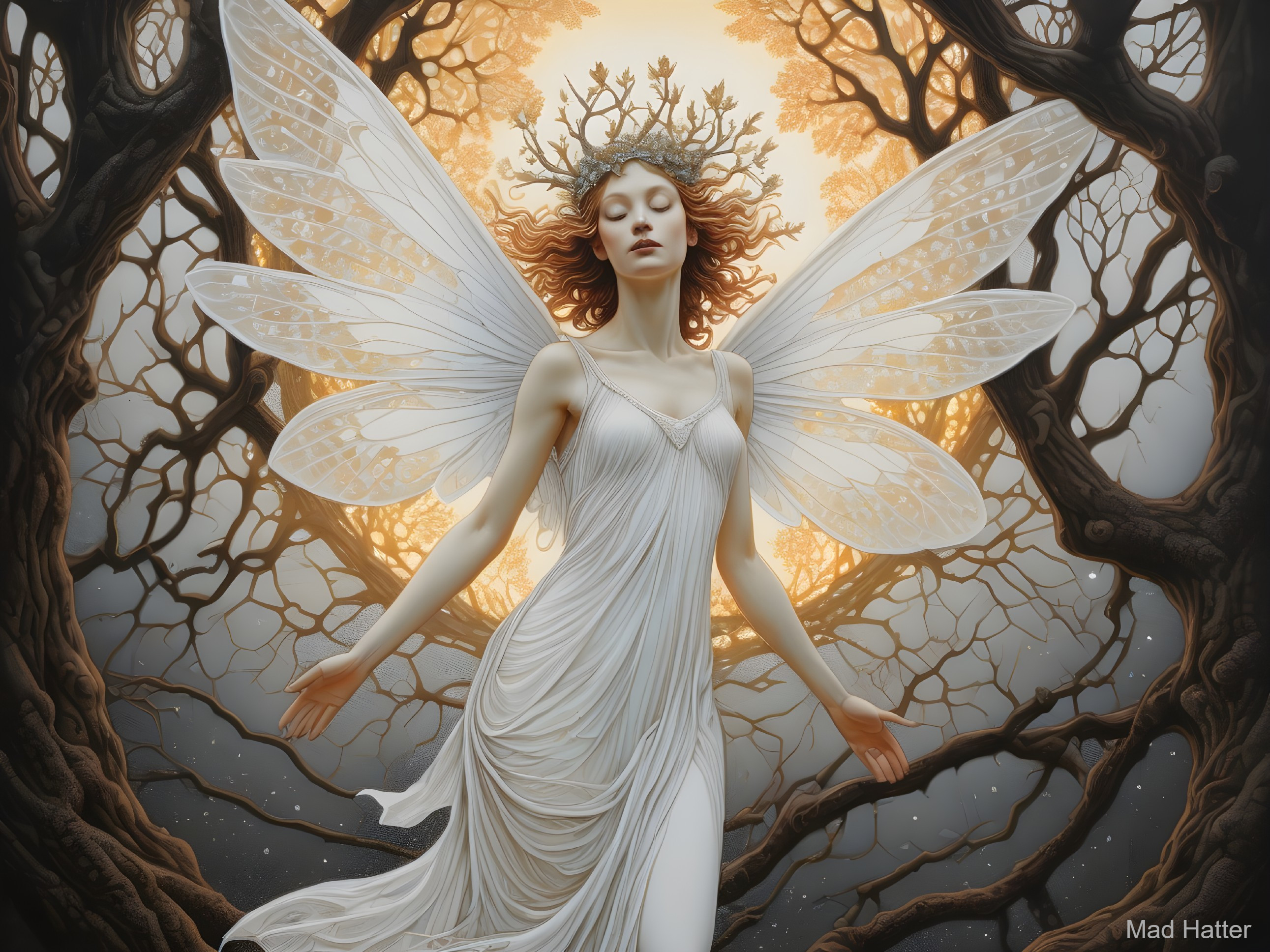 Fae Figure in Ethereal Forest with Moonlit Glow