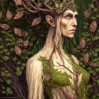 Serene Woman in Green Gown Surrounded by Nature