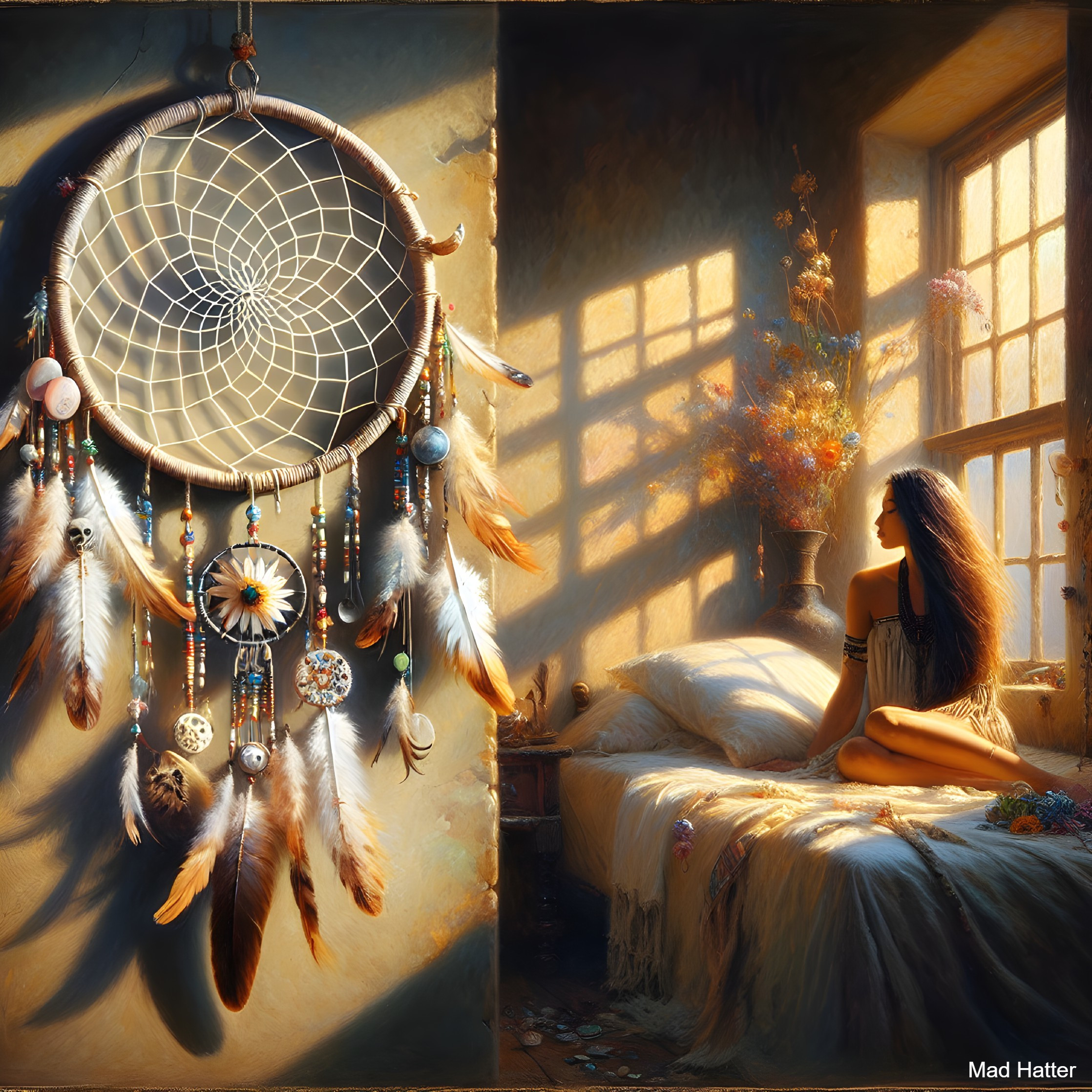 Serene Room with Dreamcatcher and Warm Sunlight