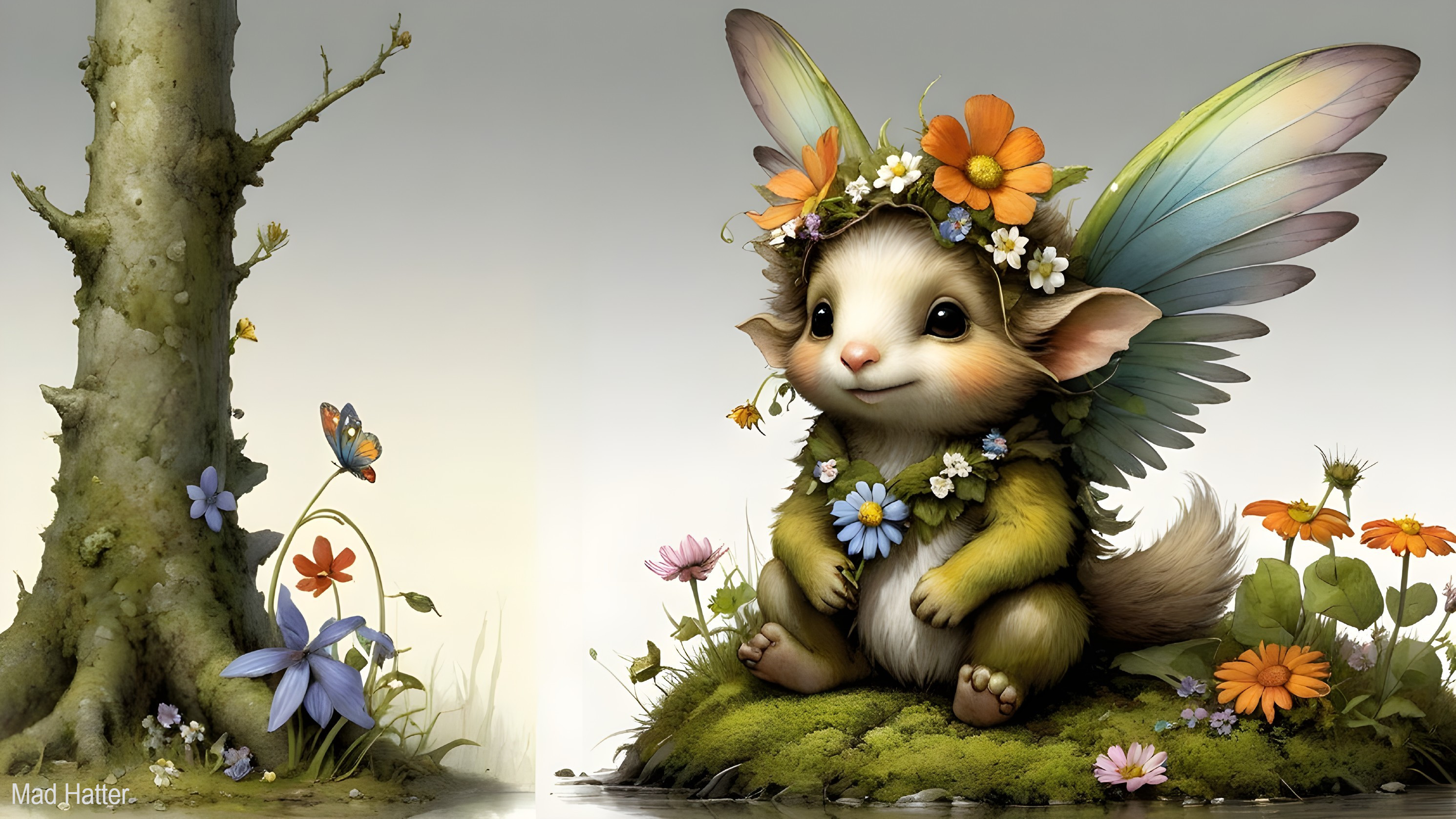 Whimsical Creature in Colorful Flower Garden Setting