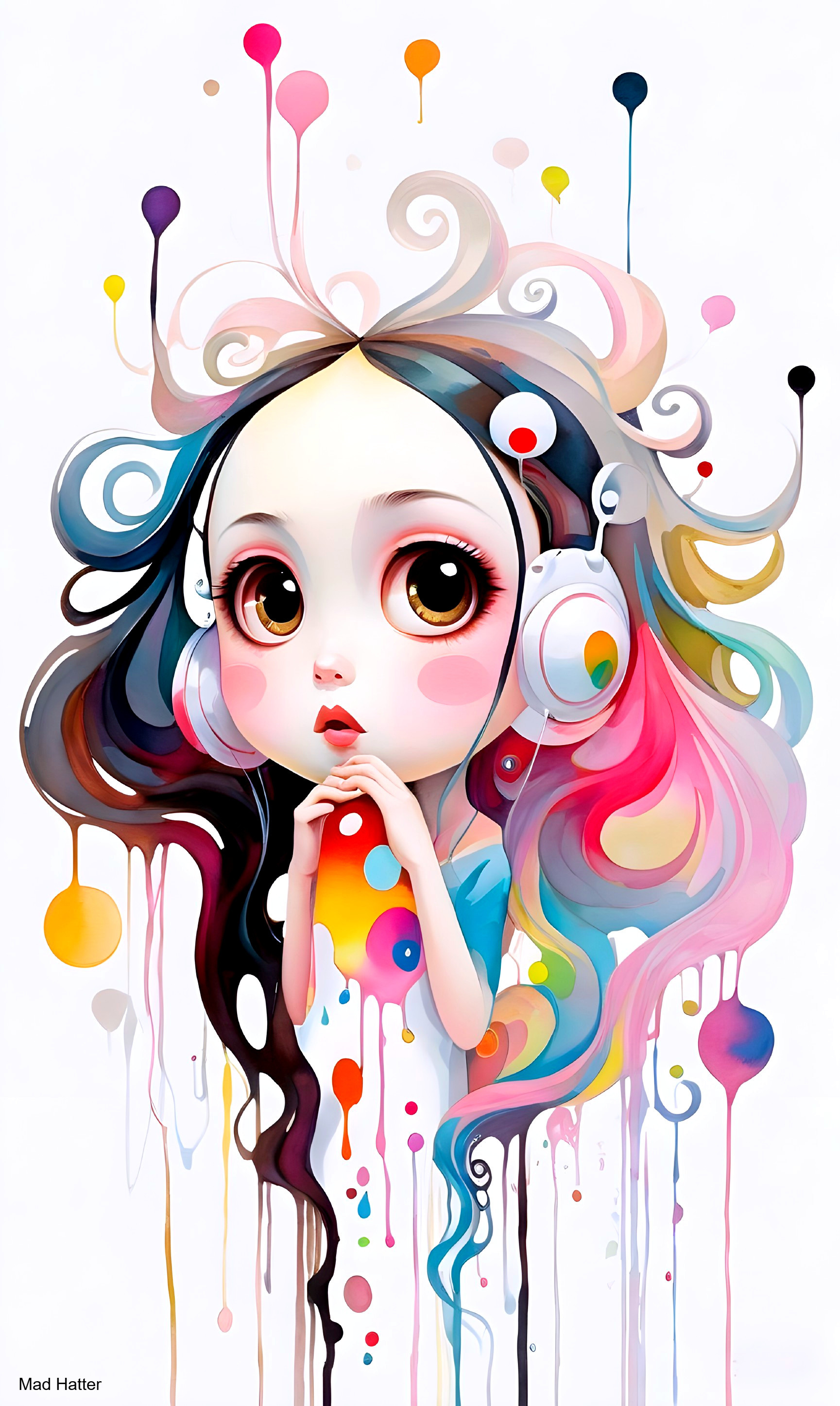 Whimsical Illustration of a Colorful Girl with Headphones