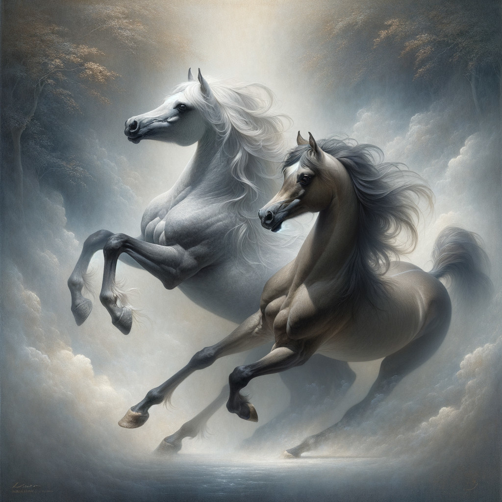 Majestic Horses Galloping Against Dreamy Cloudy Background