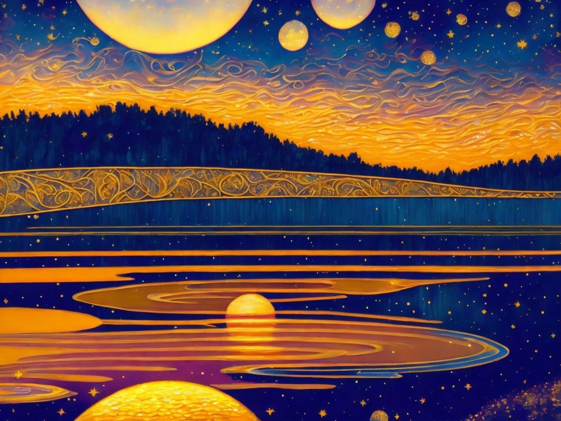 Vibrant celestial scene with planets and moons
