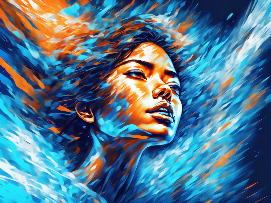 Digital artwork of a woman with vibrant colors and energy