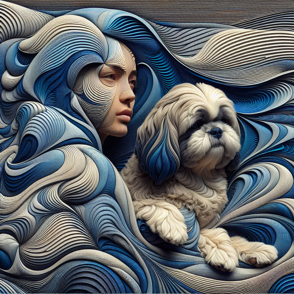 Intricate Illustration of Woman's Face and Shih Tzu Dog
