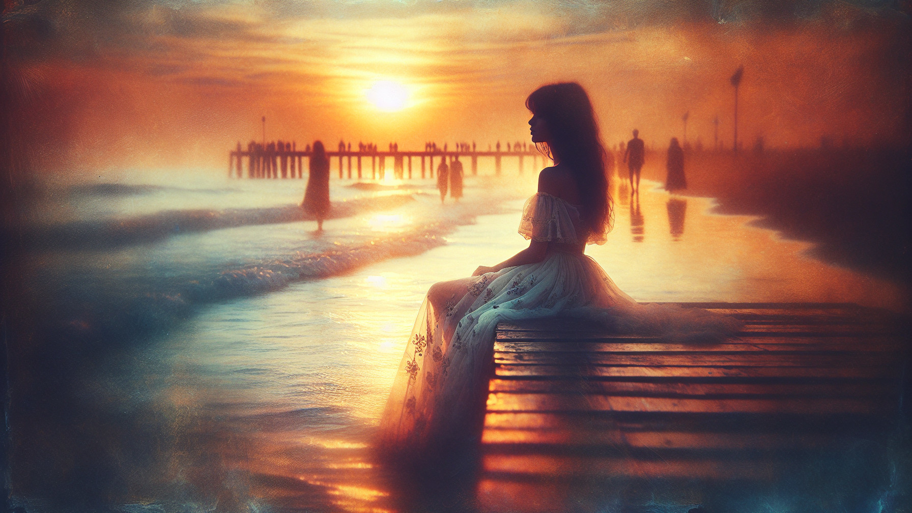 Serene Beach Sunset with Silhouetted Figure