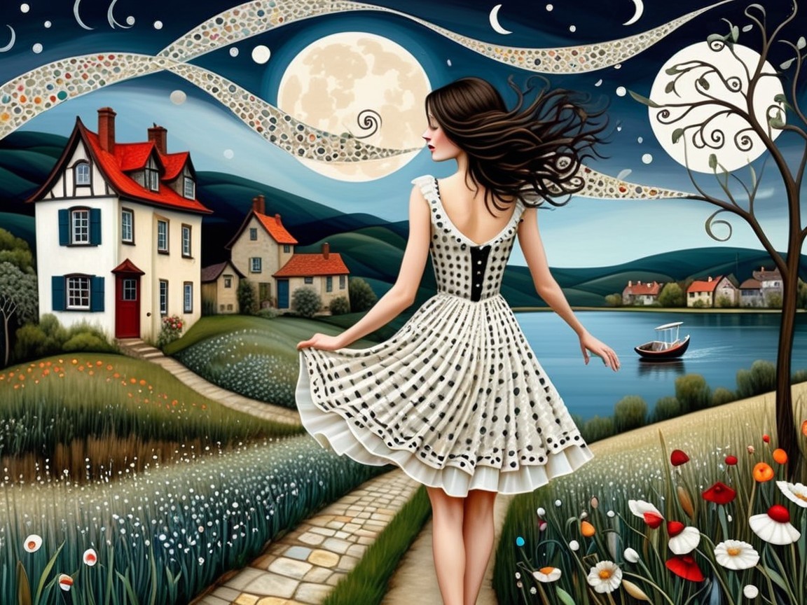 Young Woman in White Dress Overlooking Scenic Landscape